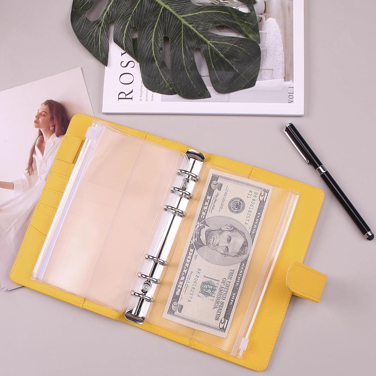 Money Saving Binder, Savings Challenges Book with for Cash Envelopes, 12pcs Zipper Envelopes A6 Budget Binder, Budget Planner for Managing Budgets and Saving Money (Yellow-7.4IN)