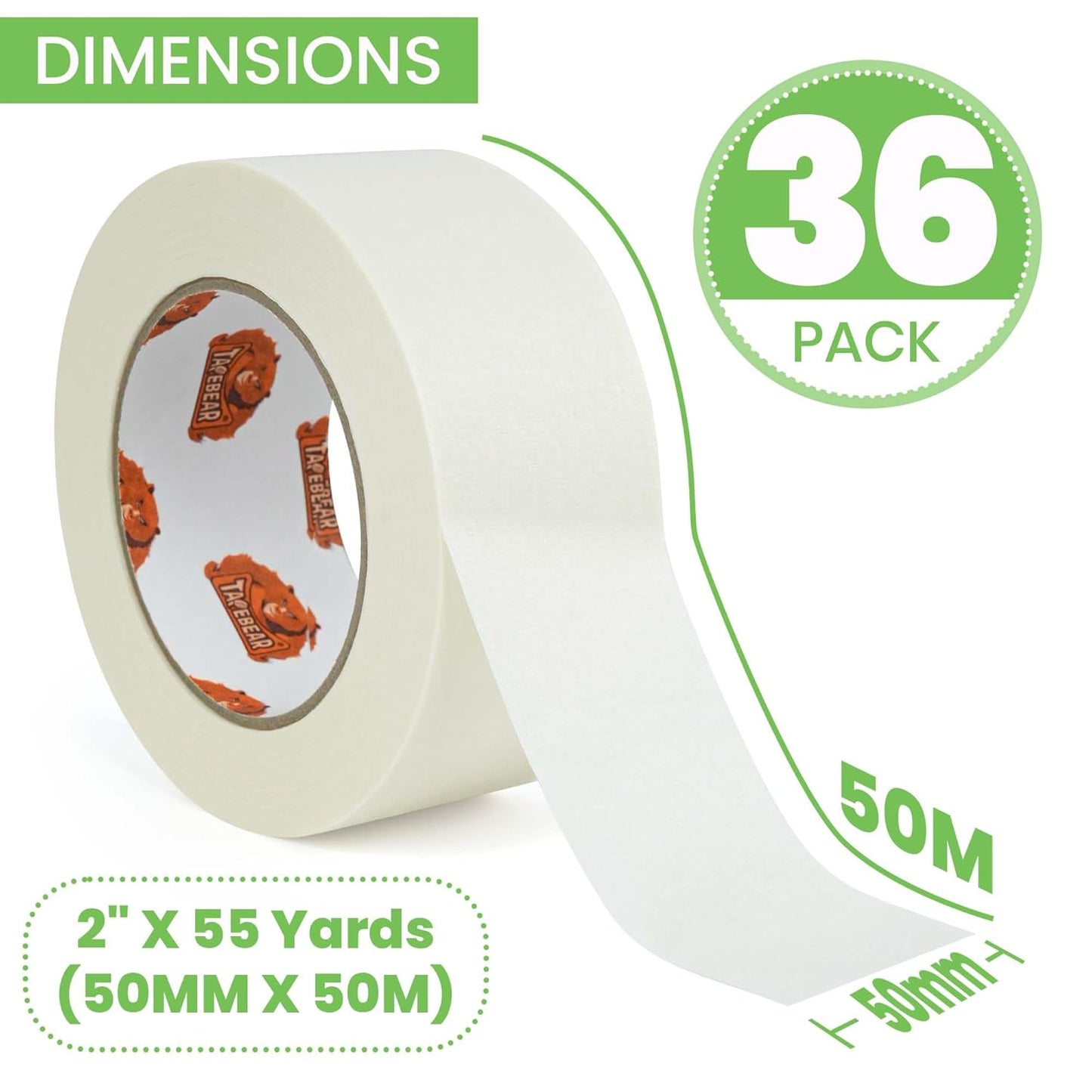 36Rolls Eco-Friendly Kraft Paper Tape 2Inch x 55Yard, White Paper Packing Tape, Biodegradable Recyclable Packaging Tape Self Adhesive Box Tape for Shipping, Sealing, Moving