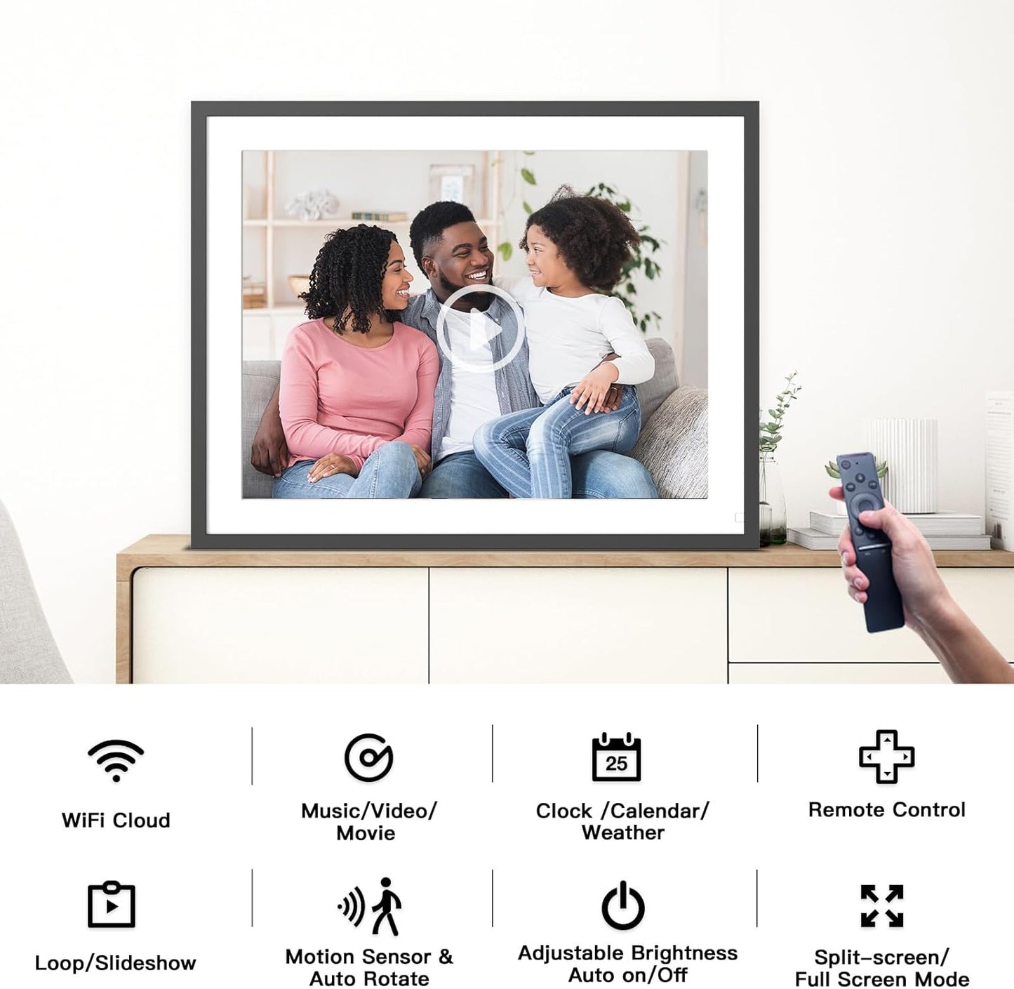 Large 32GB Digital Picture Frame Electronic Calendar - 16.2 Inch Wall Mountable Wi-Fi Picture Frame, Auto-Rotate, Motion Sensor, Share Photos Video via App Email, Free Cloud Storage, Gift for Him