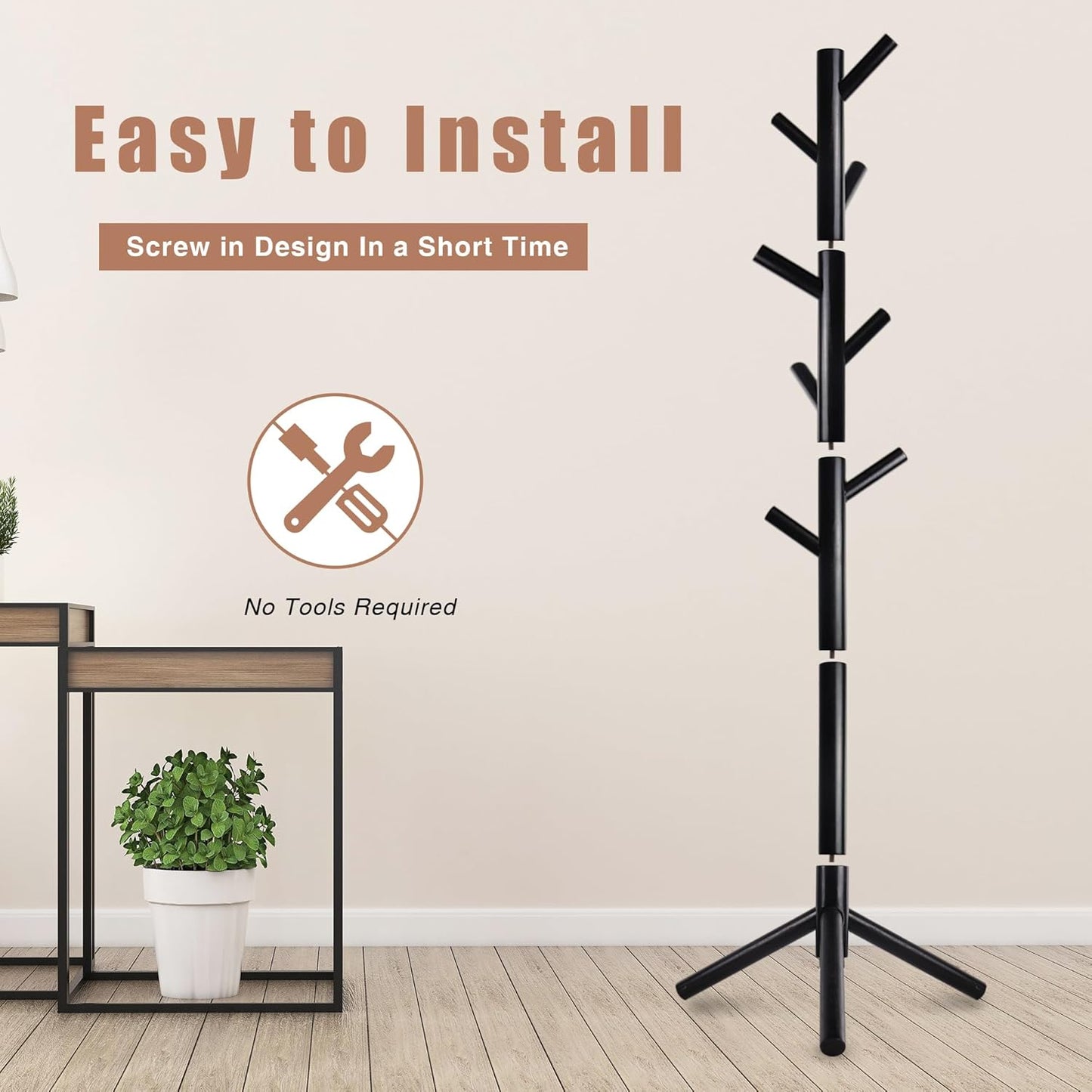 Wooden Coat Rack, Free Standing Coat Rack with 8 Hooks 3 Adjustable Heights for Clothes, Hats, Handbags, Coat Tree Easy Assembly for Entryway, Bedroom, Hallway, Office(2PCS) - Lumora Desk