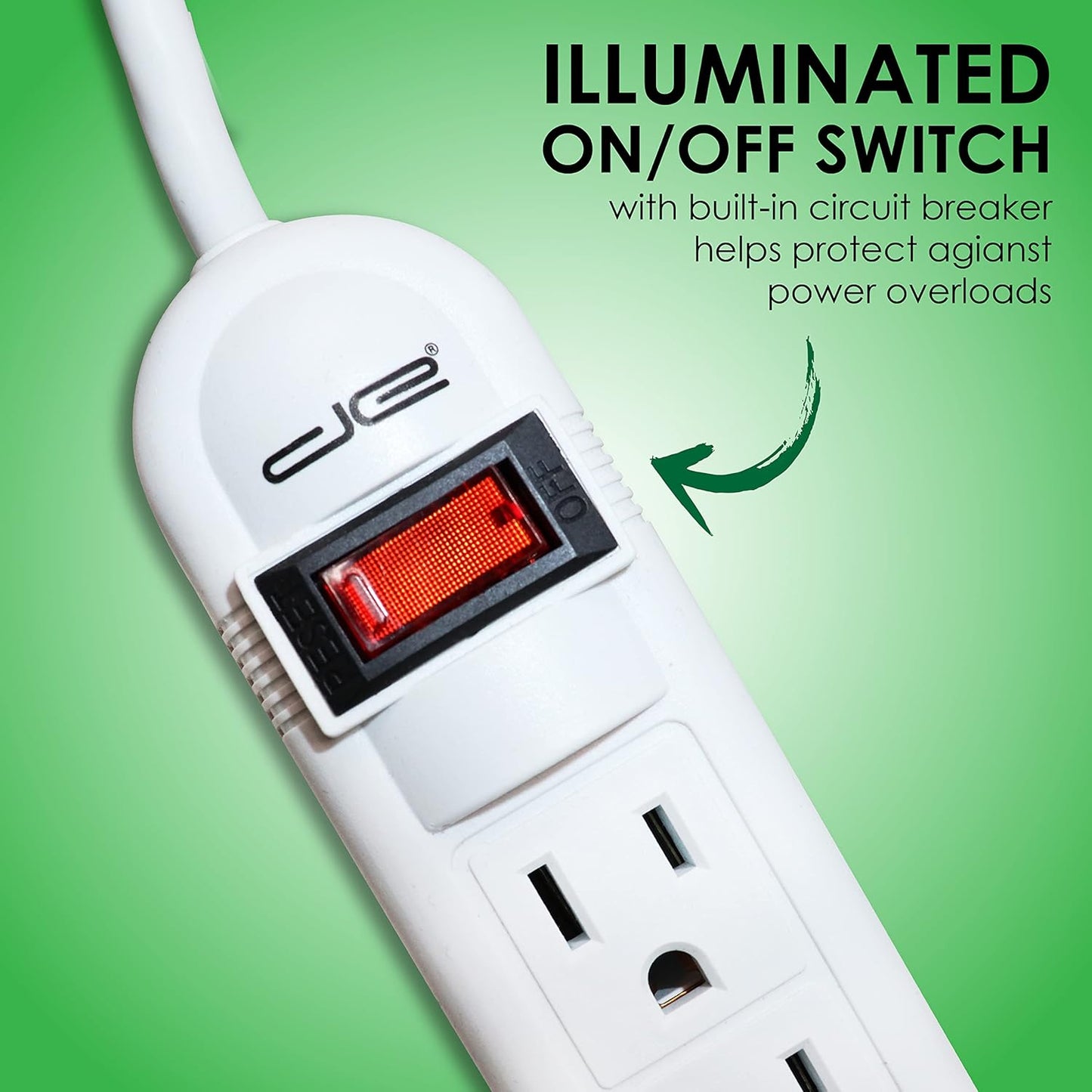 Digital Energy 6-Outlet Surge Protector Power Strip with 25-Ft Long Extension Cord, White, ETL Listed, UL Standard