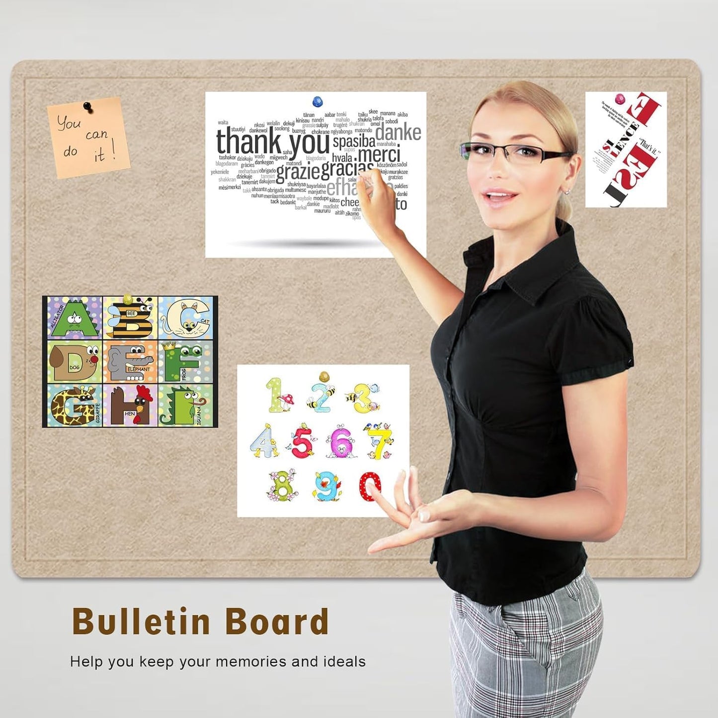 Large Bulletin Board, 48 X 36 inches Felt Board Notice Pin Board, 4' x 3'Cork Board Alternative for Wall, Self-Adhesive Vision Board Mood Board Foldable Photo Board with 30 Pushpin (Beige Brown)