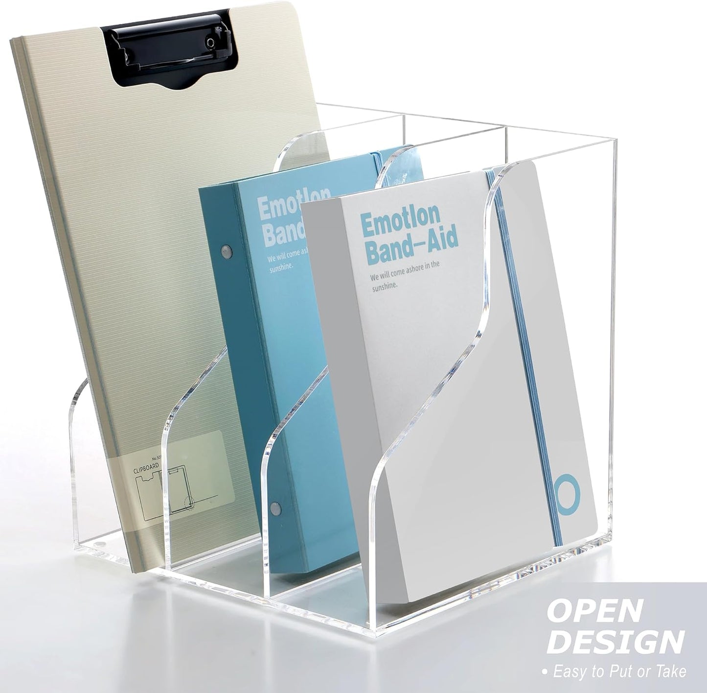 3 Slots Acrylic Magazine Holder, Desktop File Sorter Organizer Rack Bookshelf, Workspace Sorters Office Desk Accessories Organization Storage Stand, Clear