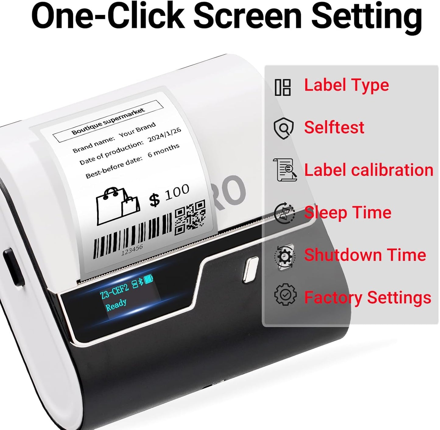 ORGBRO Z3 Label Maker Machine with Tape, 2-3 Inch Bluetooth Thermal Label Printer, Portable Sticker Printer for Small Business Office Home Organization Barcode Address, Compatible with Phones & PC