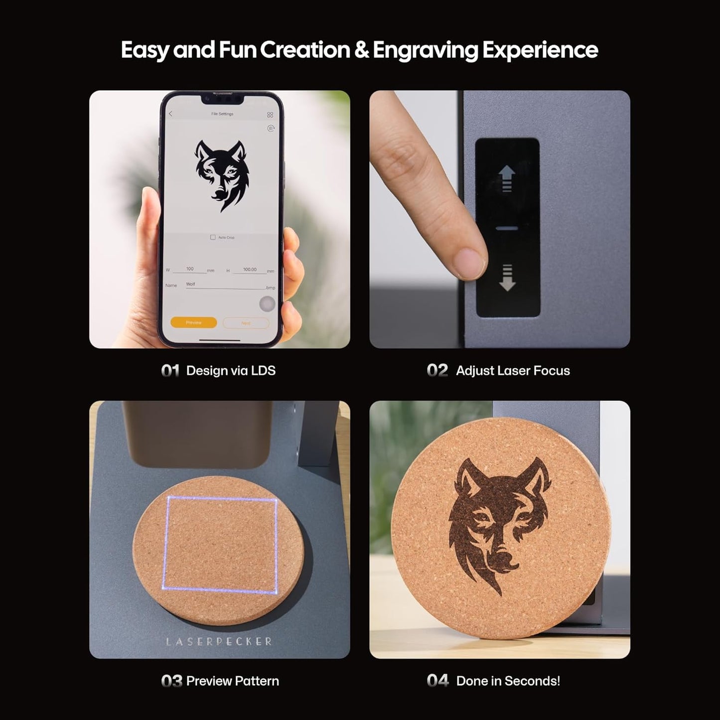 LaserPecker LP2 Handheld Laser Engraver, 1kg Portable Engraving Machine for Wood/Leather/Coated Metal, 36000mm/min Speed & 0.05mm Precision, Multi-Angle Engraving, Basic Set