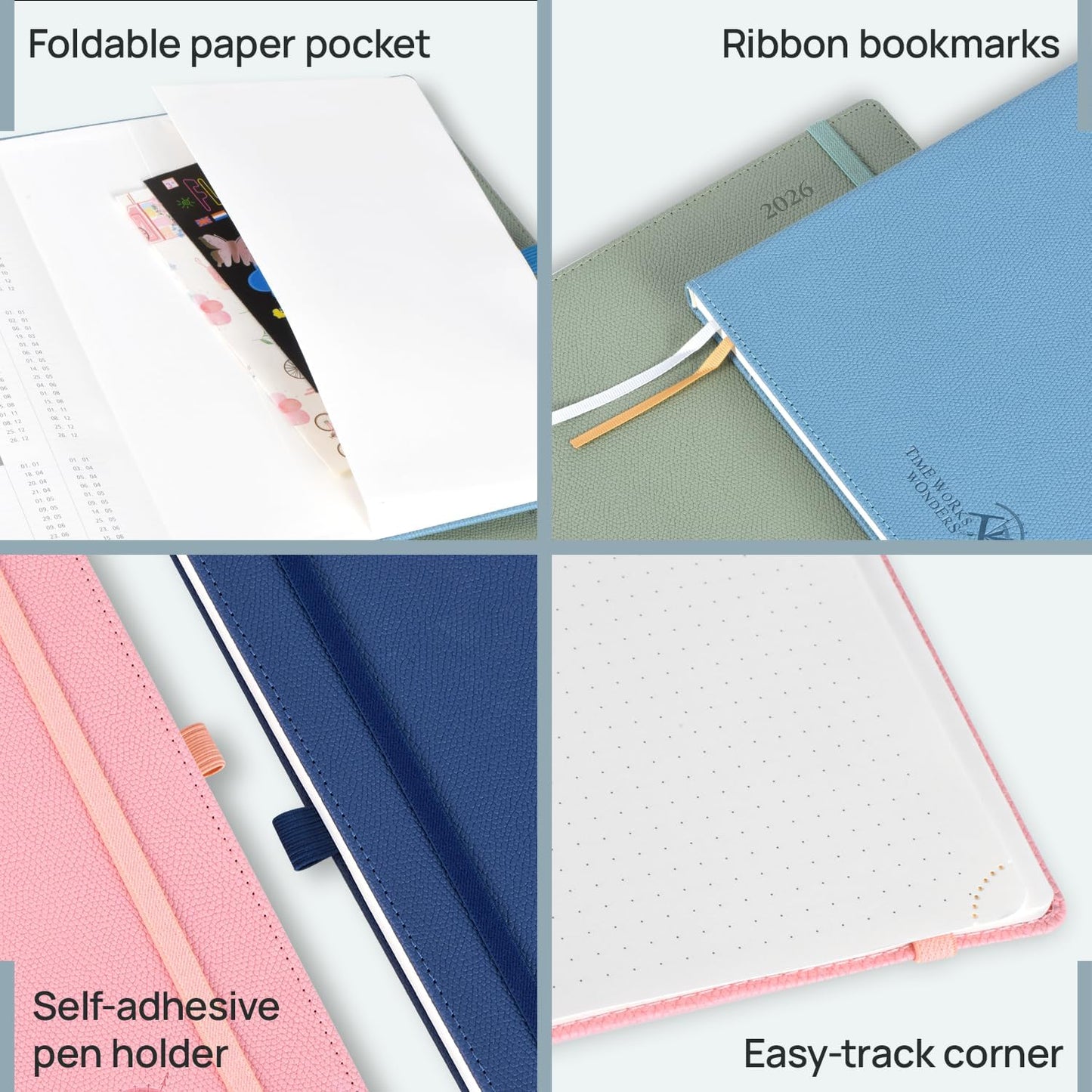 POPRUN Weekly Planner 2026 Calendar (Pocket 4'' x 6.25'') 12 Months Notebook with Horizontal Layout, Leather Hardcover, Inner Pocket, 100GSM Thick Paper, Pen Holder - Aquamarine