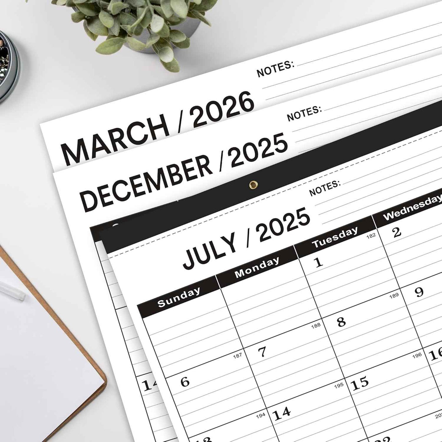 Desk Calendar 2025-2026,July 2025 to December 2026,Desk calendar 2025-2026 Large 22x17, Classroom Calendar 2026 with PVC Cover,Round Holes& NOTES List (Black),18 Months Calender 2026