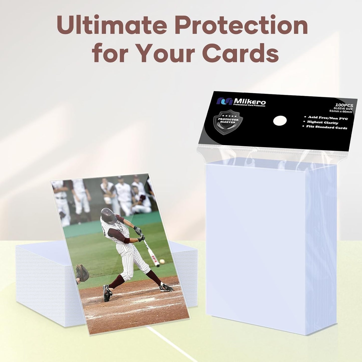 Mlikero 100 Count Card Sleeves, Clear Soft Trading Card Sleeves, Polypropylene (PP), Fit for MTG, TCG, Baseball, Football, Game Cards