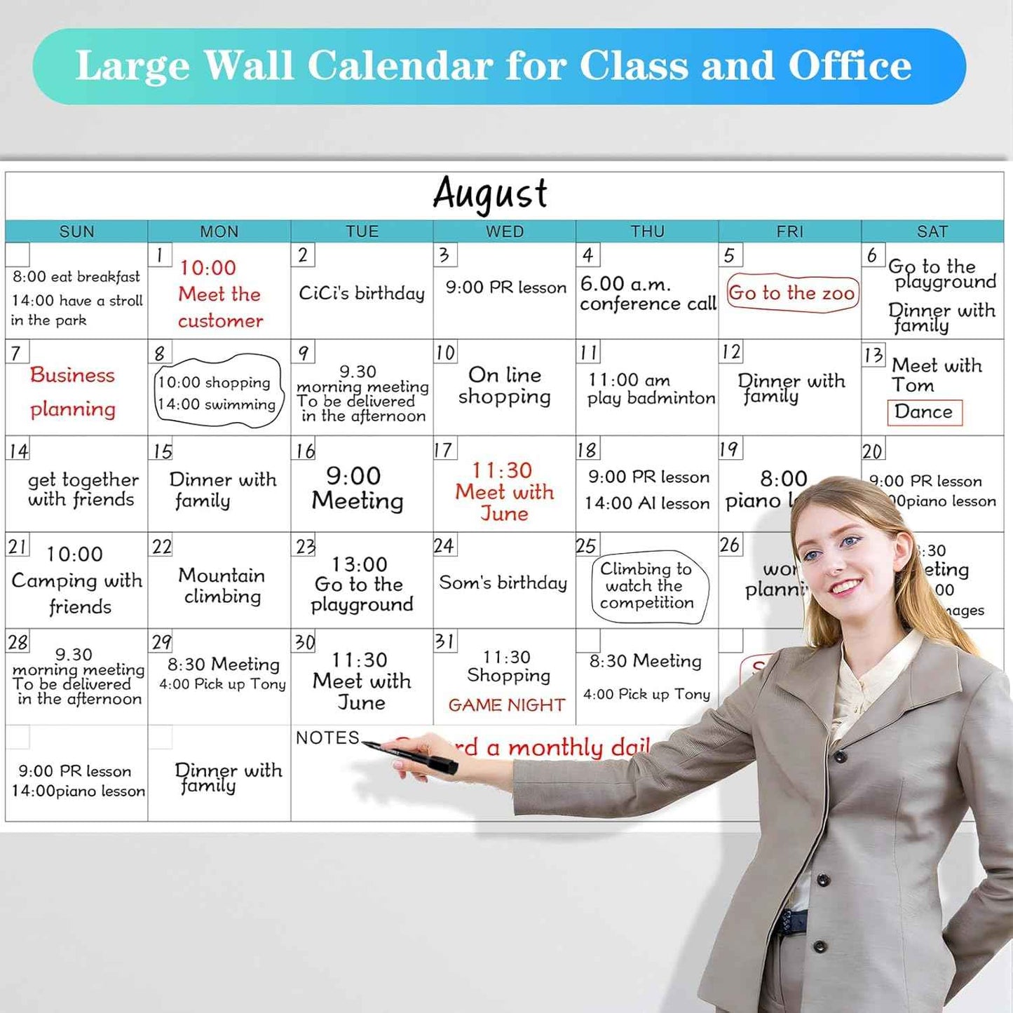 Dry Erase Calendar for Wall - 38" x 58" Extra Large White Board Calendar, One Month Undated Blank Daily Planner, Reusable Laminated 30-Day Task Organizer for Office, Classroom, Home(No Creases)
