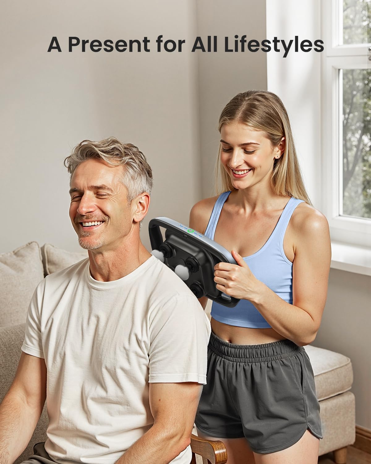 RENPHO Massage Gun Deep Tissue, Fathers Day Dad Gifts Handheld Neck Massager with Replaceable 4-Head and Plate, Muscle Percussion Massage Tool for Neck Back Massager for Women Men, Quad, HSA Approved