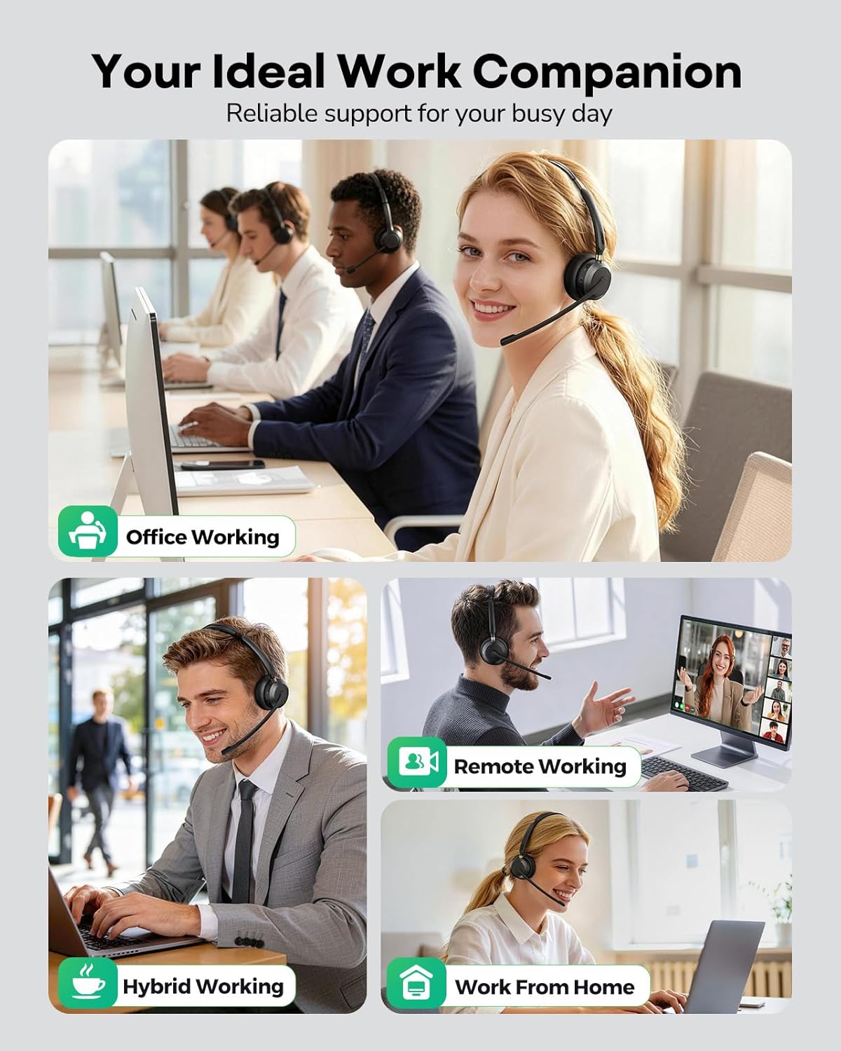Wireless Headset with Mic for Work, AI ENC Noise Cancelling for Clear Call & Meeting, Single Ear Work Headset with Charge Stand for Remote & Office. Bluetooth 5.3 & USB 2.4G Dongle for Zoom & Teams