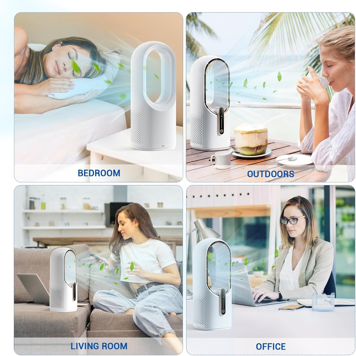 KONSIDEN Bladeless Desk Fan, 11.8 Inch Small Rechargeable Fan, Quiet Office Fan, 3 Speeds, Touch Control, Easy to Clean, Desk Fan Small Quiet, Ideal for Home, Office, Travel