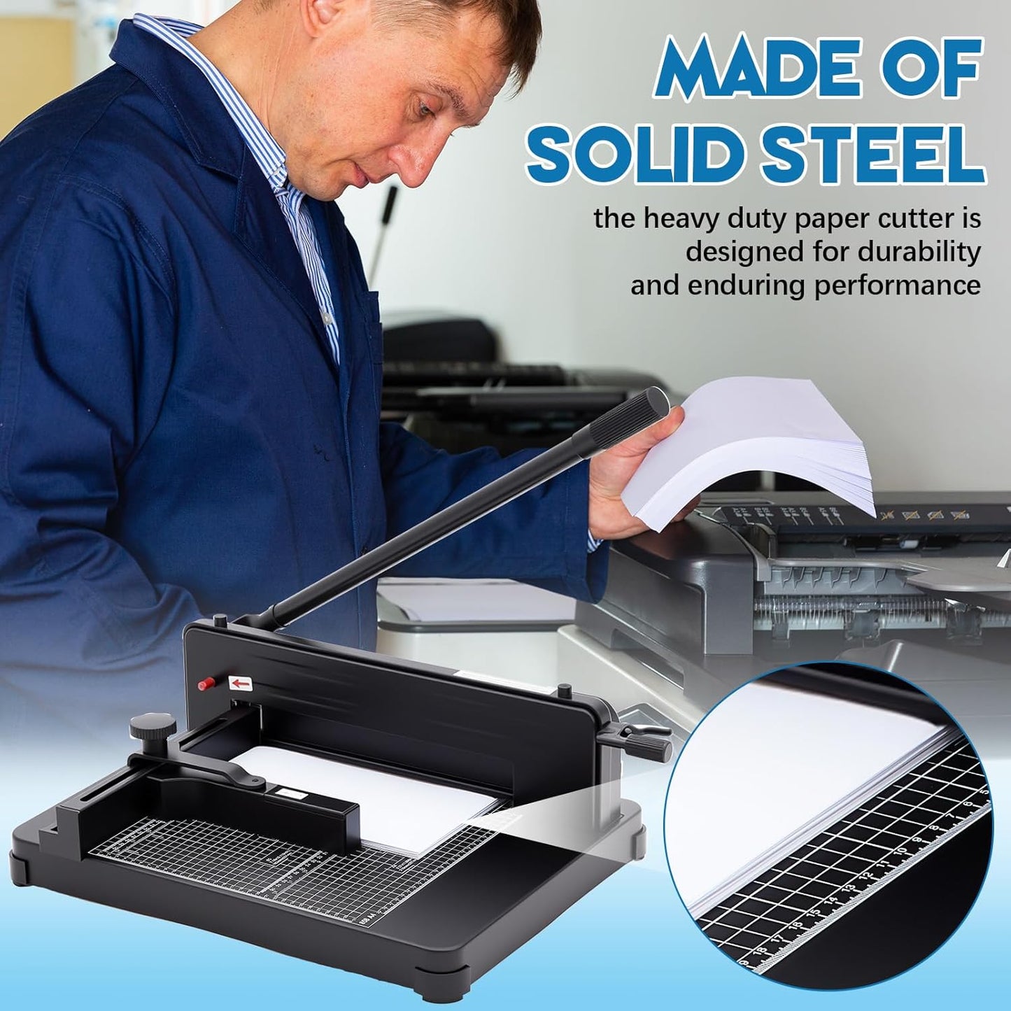 12 Inch A4 Guillotine Paper Cutter Heavy Duty Paper Cutter 400 Sheet Capacity Stack Cards Trimmer Steel Slicer with Metal Base for Cards Leather Office Home School (Black)