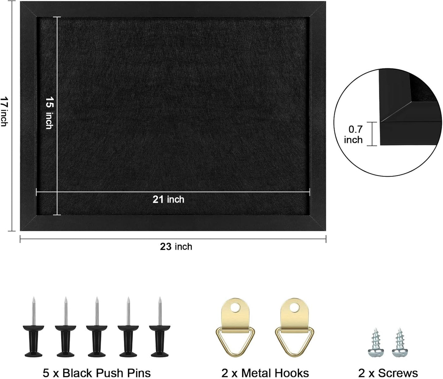 TORASO Cork Board Bulletin Board, Cork Boards for Walls with Pins, Eye Bolts, gaskets, Screws, Pin Board for Office, School and Home (All Black, 17“x23-1P) - Lumora Desk