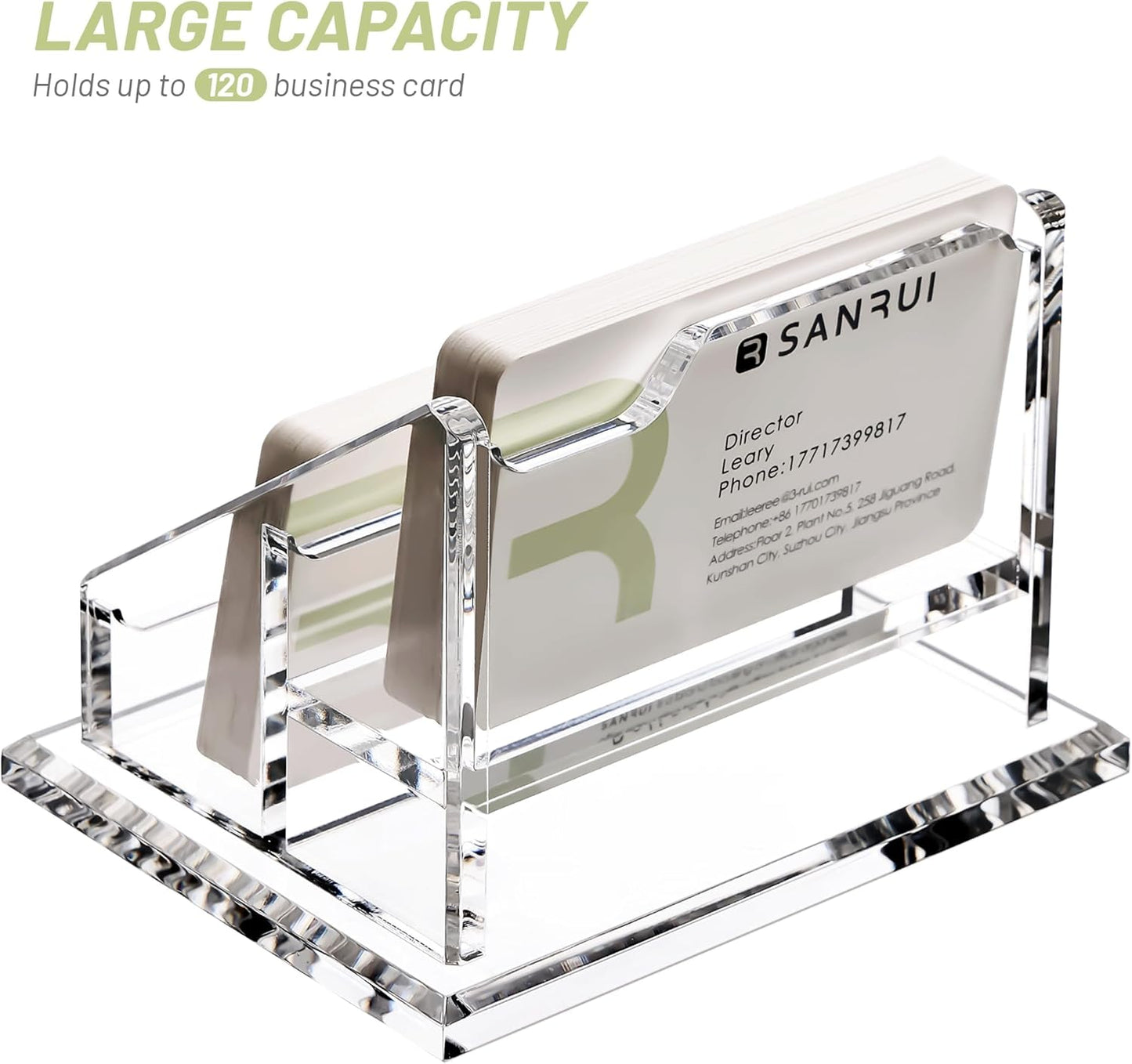 SANRUI Business Card Holder for Desk, Clear Acrylic Business Cards Holder, Business Card Holder Case, Business Card Display Stand, Multiple Business Card Holder for Table-2 Slots 2 Tiers