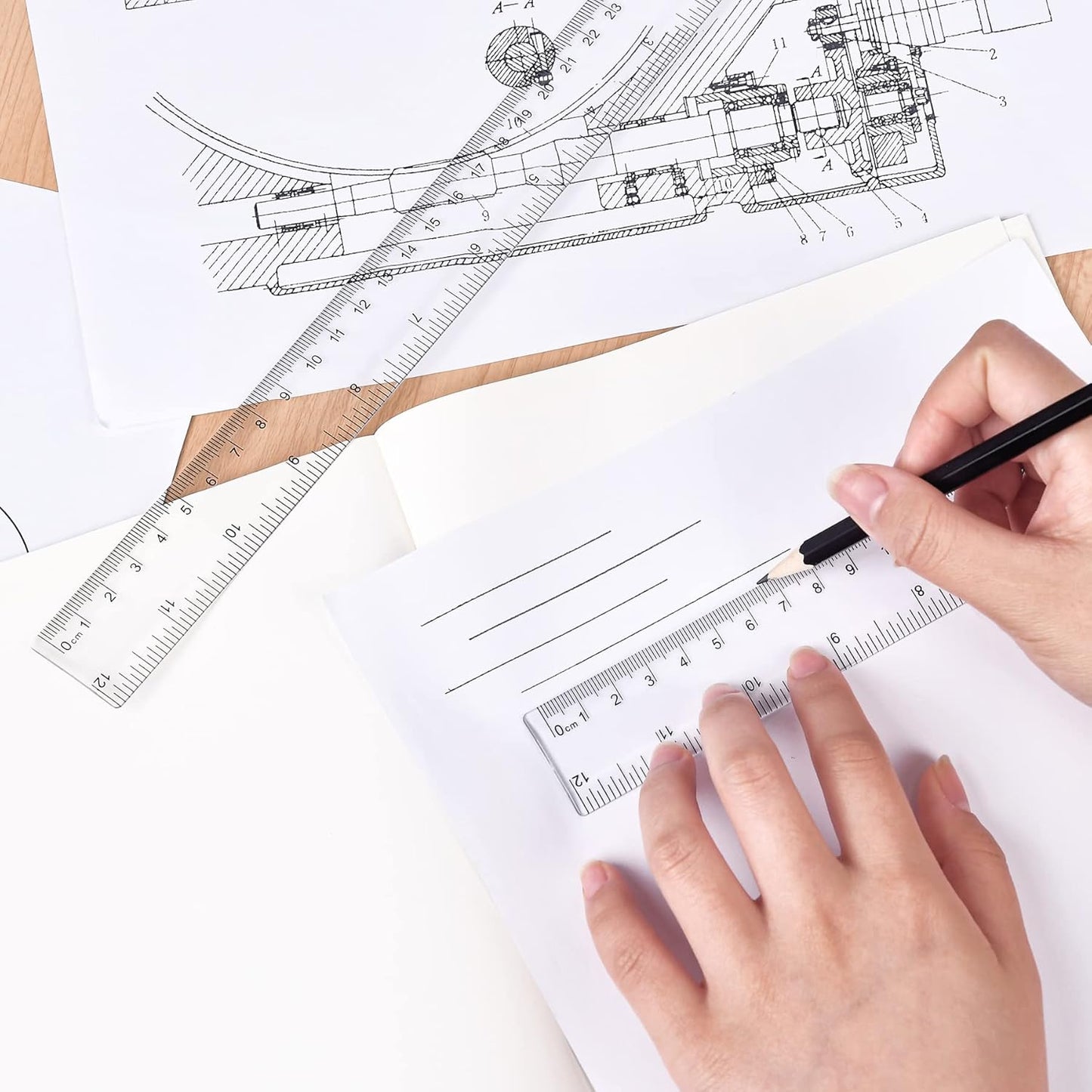 Clear Plastic 12 Inch Straight Ruler, Shatterproof With Inches and Centimeters for School Classroom, Home, or Office (2pcs)