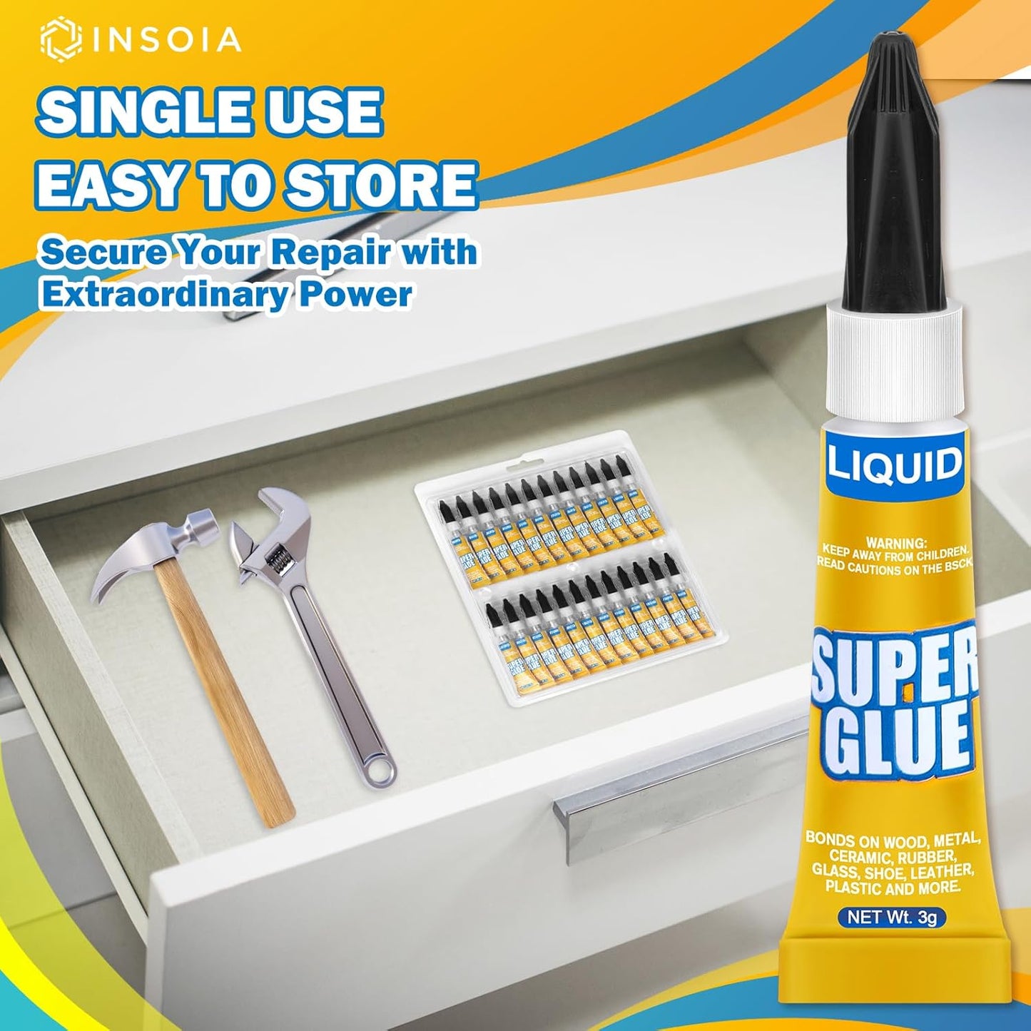 Super Glue Liquid Clear, 24 X 3g All Purpose Strong Adhesive Ca Glue Cyanoacrylate Quick Dry Instant Glue for Plastic, Metal, Ceramic, Shoe, Wood, Leather, Model, Rhinestone, Jewelry and DIY Crafts