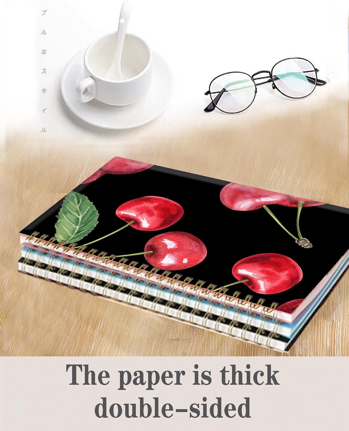 Spiral Journal Notebook,A5 Hardcover Lined Journals for Women Girl 6 x 8.3 in,120 Pages Thick Paper,Cute College Ruled Writing Notebook for Gifts Office Work School(Watercolor Cherry Berry)