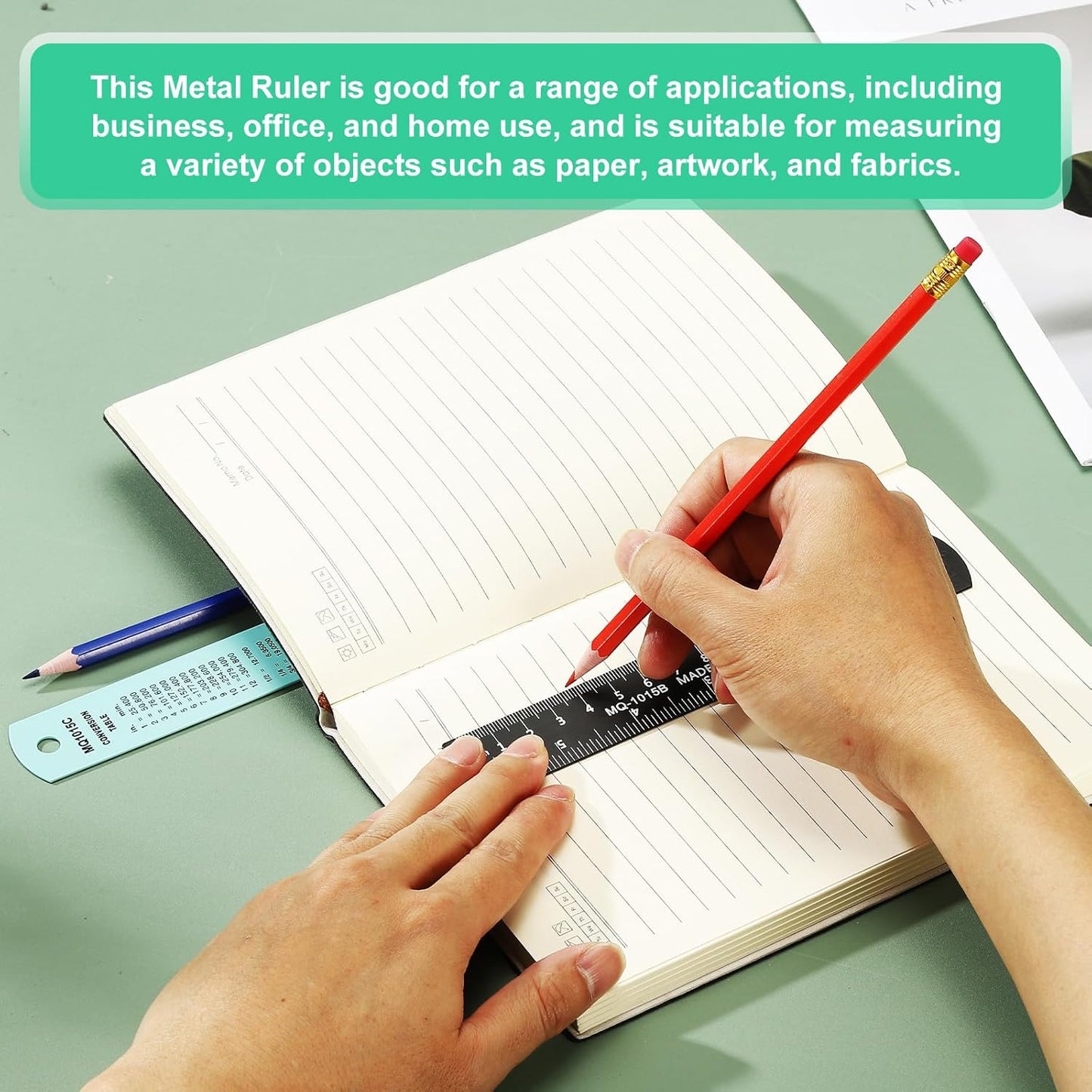 PATIKIL 30cm/12 Metal Ruler, 2 Pack Aluminum Alloy Rulers with Centimeters, Millimeters, Inches and Conversion Table Straight Edge Ruler for Writing Machinist Drafting, Blue