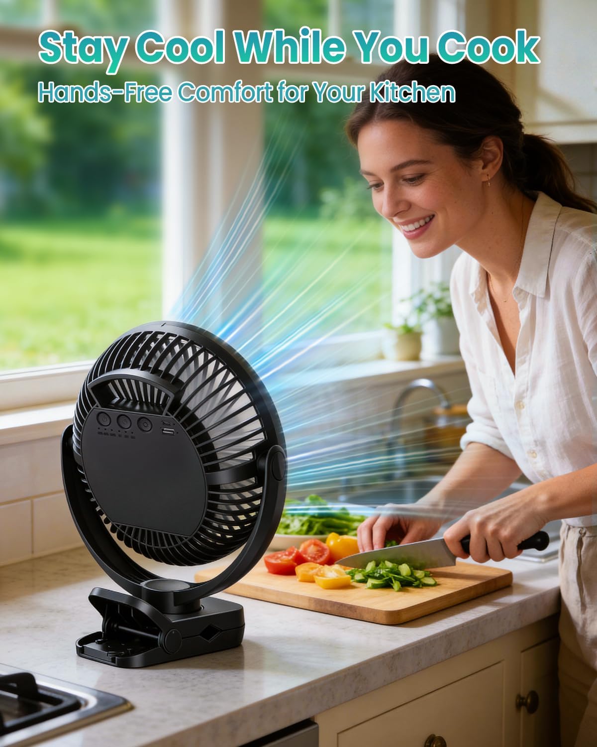 40000mAh Rechargeable Clip on Fan, 8-Inch USB Portable Desk Fan, Screw-Clamp Battery Operated, 3-Speed Airflow, Ideal for Golf Cart, Office, Camping, Outdoor, Travel, Gym, Treadmill,Black