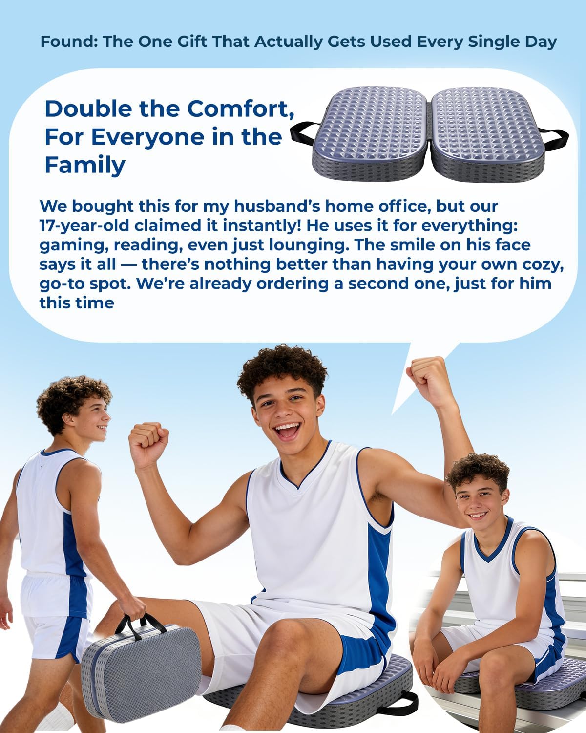 Premium Gel & Memory Foam Seat Cushion, Extra Large Cooling Portable Chair Pad for Long Sitting, Seat Cushion for Office Desk Chair, Car, Wheelchair, Airplane, Outdoor & Long Trips