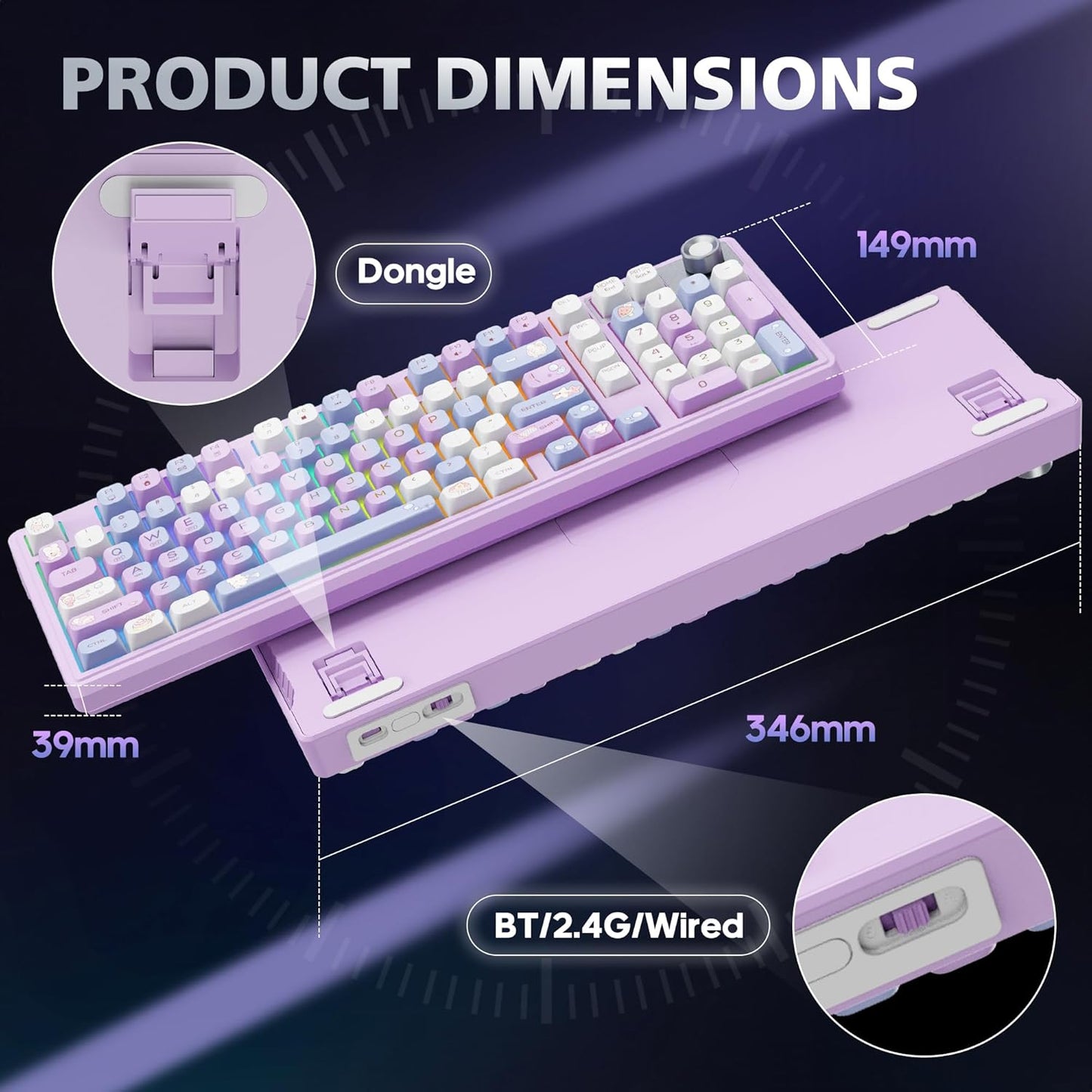 F98 Creamy Keyboard with Number pad, Hot Swappable Wireless Mechanical Keyboard with Knob, RGB Backlit Thocky Pink Keyboard BT 5.0/2.4G/USB-C for Mac, Laptop, PC Gaming Keyboard