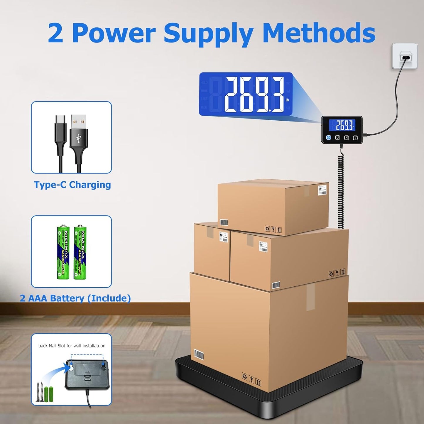 Shipping Scale, 440 lbs/0.35oz High Accurate Digital Postal Scale with Hold/Tare Function, Postage Scale for Packages, Luggage, Small Business, Home Use, Battery & Charging Cable Include - Lumora Desk