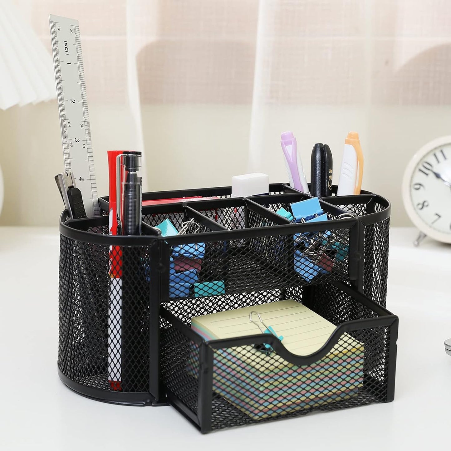 PAKASEPT Desk Organizers, Mesh Desk Organizer Caddy Supplies with Compartments, Makeup Marker Desktop Storage for Office School Home Supplies Teacher Students
