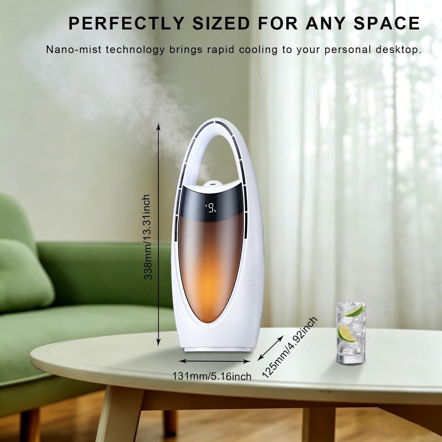 Bladeless Desk Fan with Misting, Rechargeable Quiet Personal Fan, Portable Table Fan with Night Light, 9H Timer 60° Oscillation Cooling Fan for Bedroom Office Home - Space Capsule Design (white)