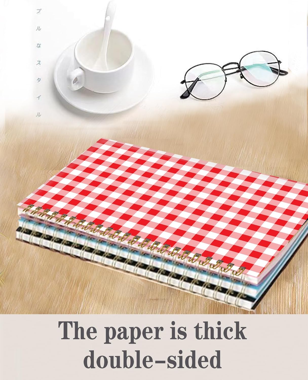 Spiral Journal Notebook,A5 Hardcover Lined Journals for Women Girl 6 x 8.3 in,120 Pages Thick Paper,Cute College Ruled Writing Notebook for Gifts Office Work School(Red White Checkered)