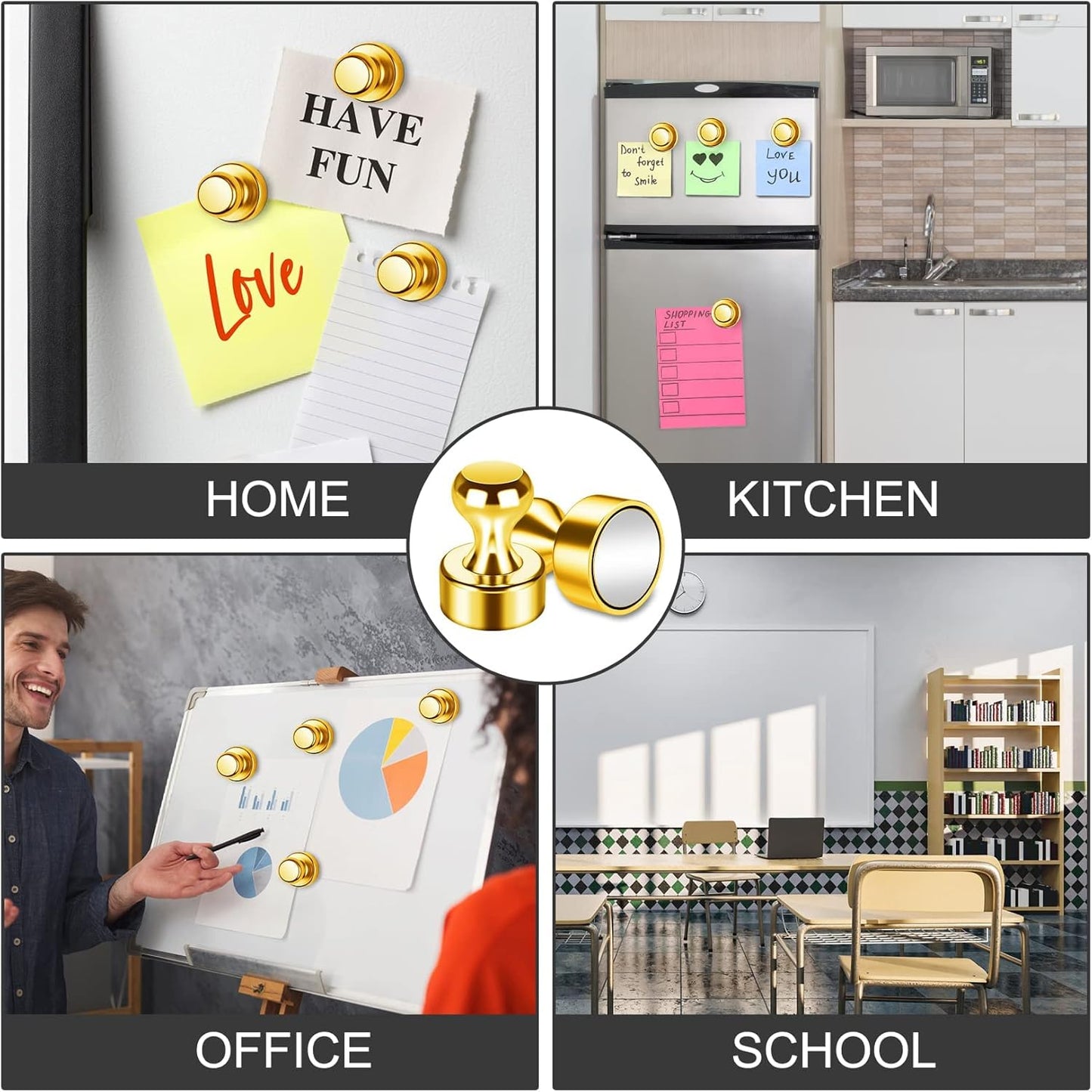 20 Pack Refrigerator Magnets - Magnetic Push Pins, Perfect for Whiteboard, Map, Office, Fridge & Kitchen Use