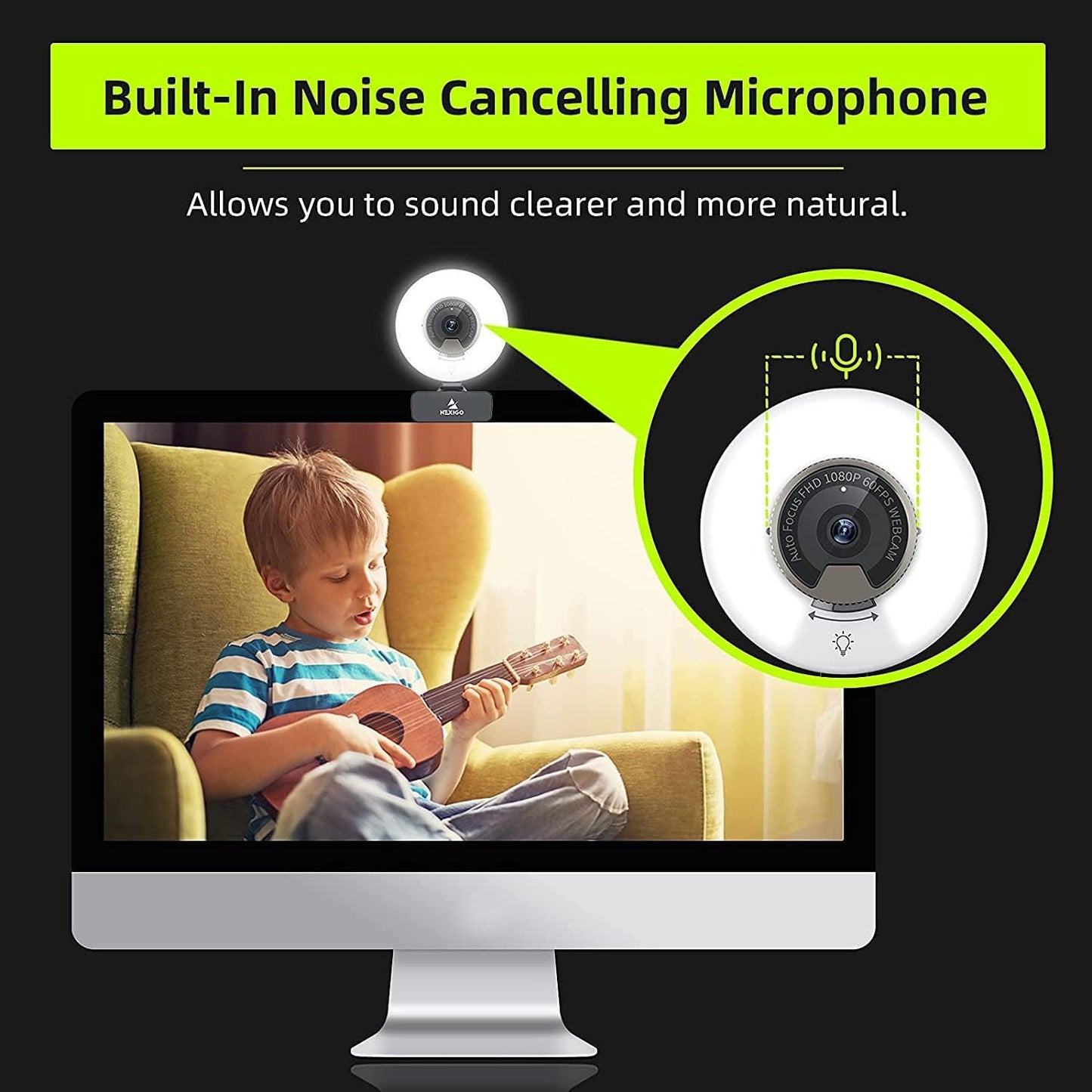 NexiGo N960E 1080P 60FPS Webcam with Light, Software Included, Fast AutoFocus, Built-in Privacy Cover, USB Web Camera, Dual Stereo Microphone, for Zoom Meeting Skype Teams Twitch (Renewed)