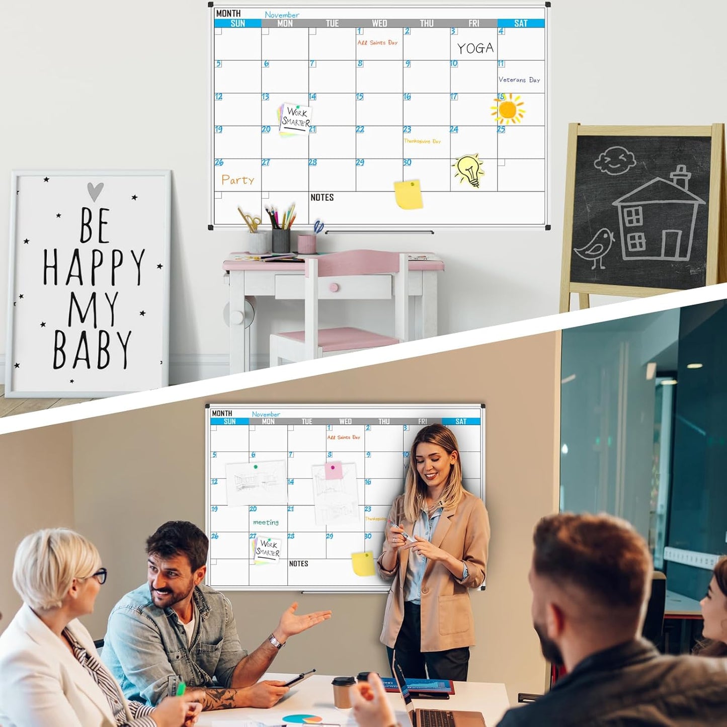 XBoard Magnetic Calendar Whiteboard 60" x 40" - Monthly Calendar Dry Erase Board, White Board + Colorful Calendar Board, Silver Aluminium Framed Monthly Planning Board - Lumora Desk