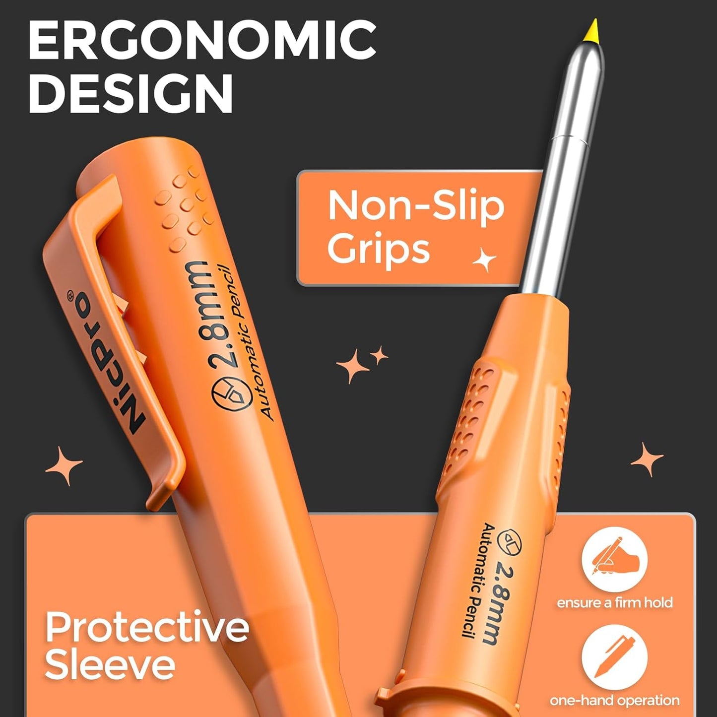 Nicpro 6 Pack CP3000 Carpenter Pencil with Sharpener, Mechanical Pencils Set with 78 Refill, Heavy Duty Construction Pencil, Carpenter Tools for Architect Marking (Red,Black,Yellow,Orange,Green,Blue)