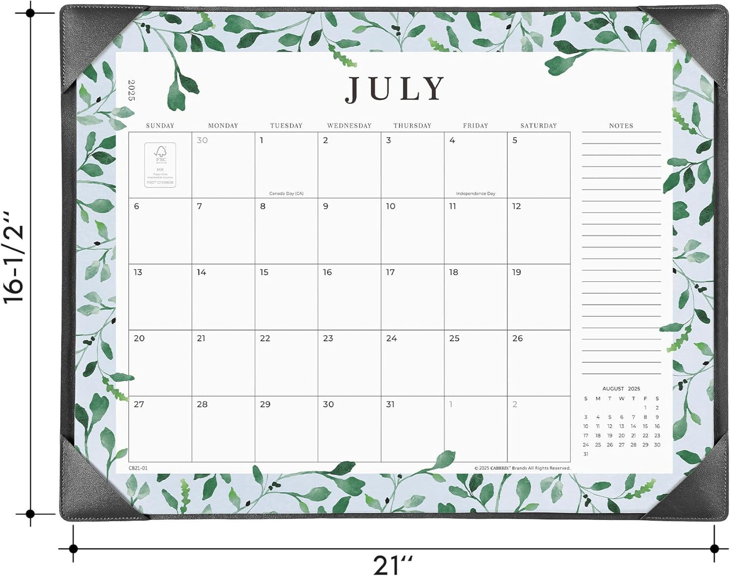 Cabbrix Desk Calendar 2025-2026 with Desktop Mat, 21" x 16.5" Large Desk Calendar July 2025 to December 2026, 18 Months Calendar for Home Office School Planning, Greenery