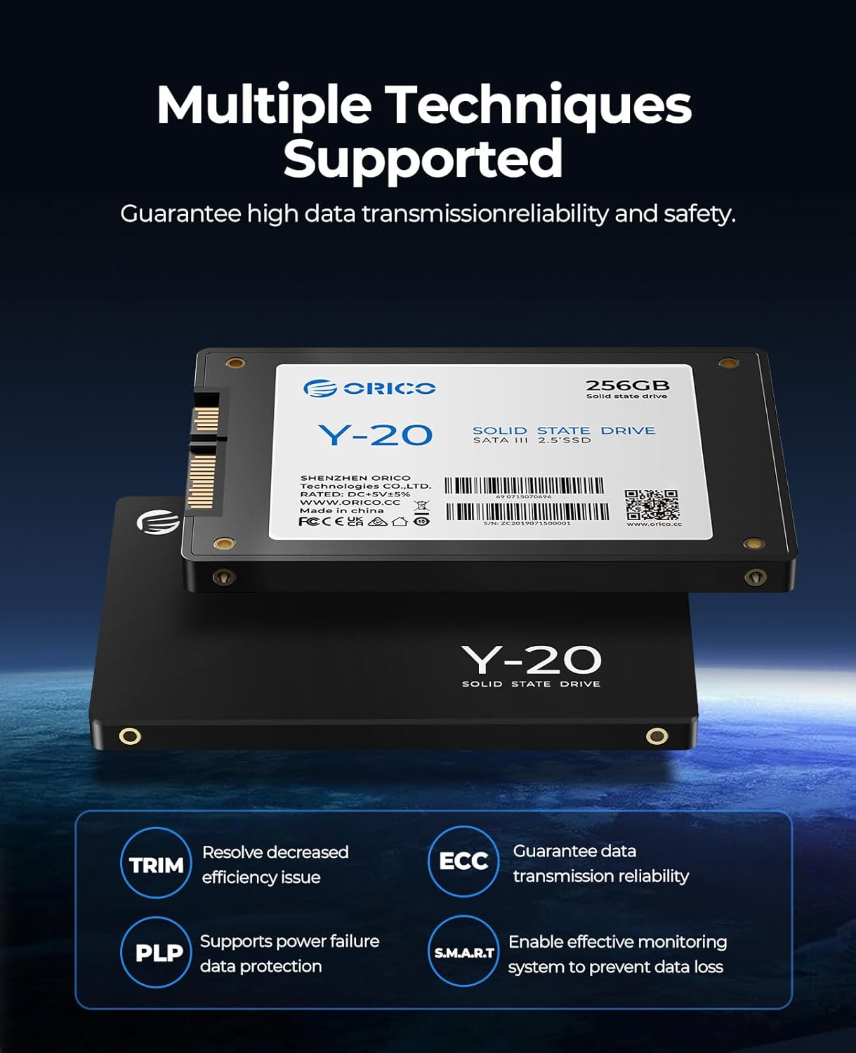 ORICO 2TB SATA SSD 2.5 Inch Internal Solid State Drive, Read Speed up to 500MB/s, SATA III 6Gbps for Desktop Laptop NAS DIY External Drive - Y20