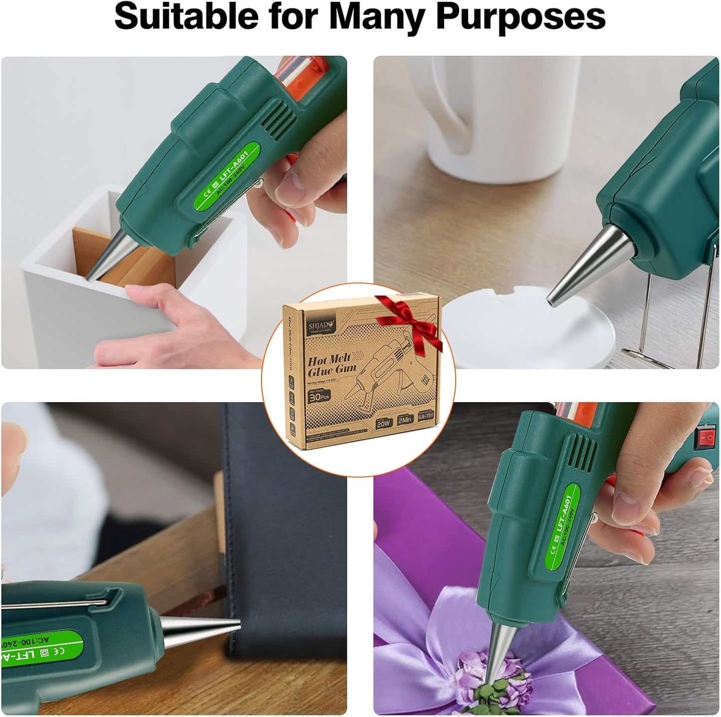 SHJADE Hot Glue Gun with 30 Glue Sticks, Fast Preheating Hot Melt Gun, Mini Glue Gun Kit for Kids DIY School Craft Projects and Quick Home Repairs, 20W Green