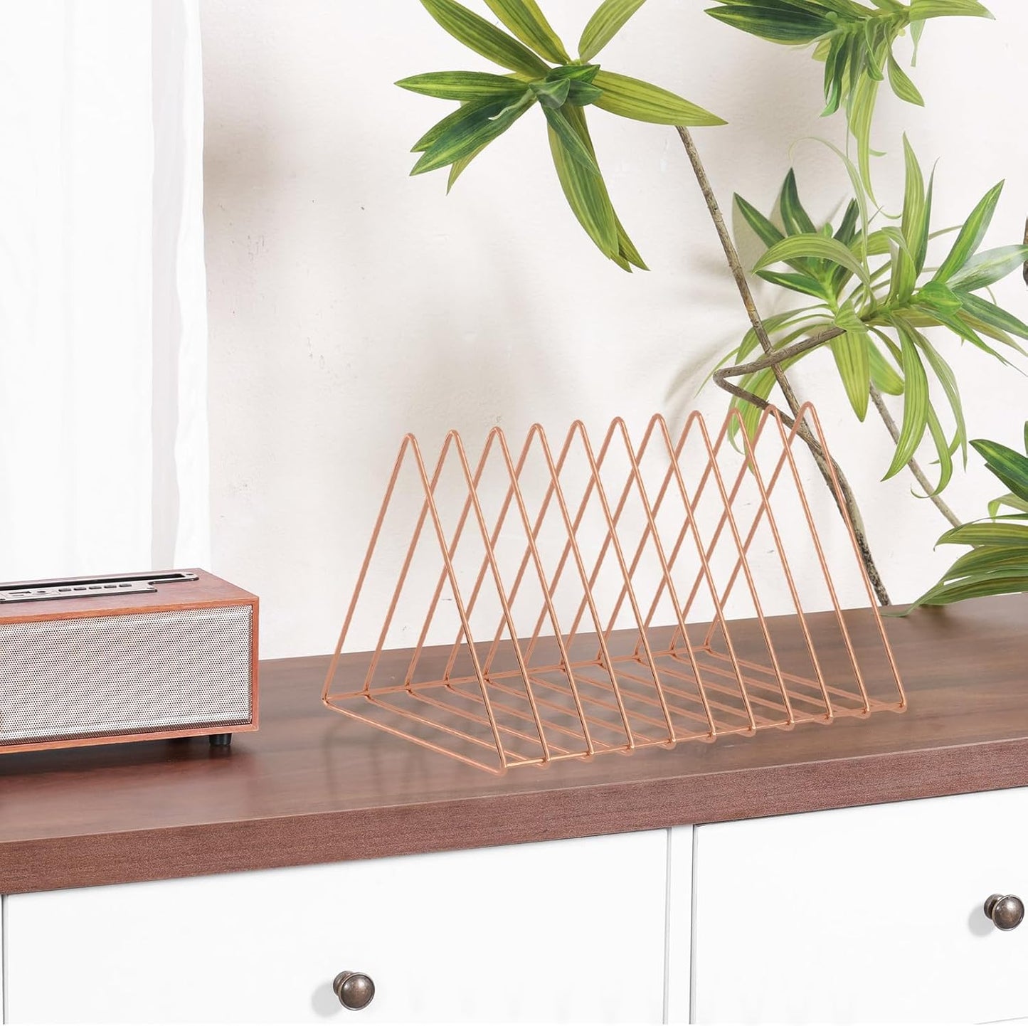 Urban Deco Triangle Desk Organizers Metal Wire Magazine Holder 10 Sections Decorative File Folder Organizer Vinyl Record Storage Office File Organizer For Desk - Rose Gold Magazine File Holder
