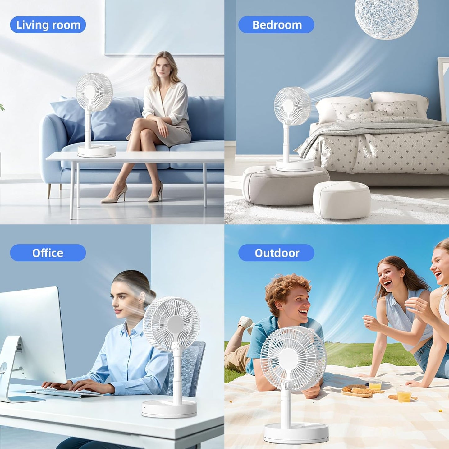 Desk Fan, 8-Inch Folding Portable 5400mAh Battery Powered Fan USB Rechargeable, Oscillating Super Quiet Desk Fan with 4 Speeds, Adjustable Height & Head Angle for Bedroom, Office, Outdoor