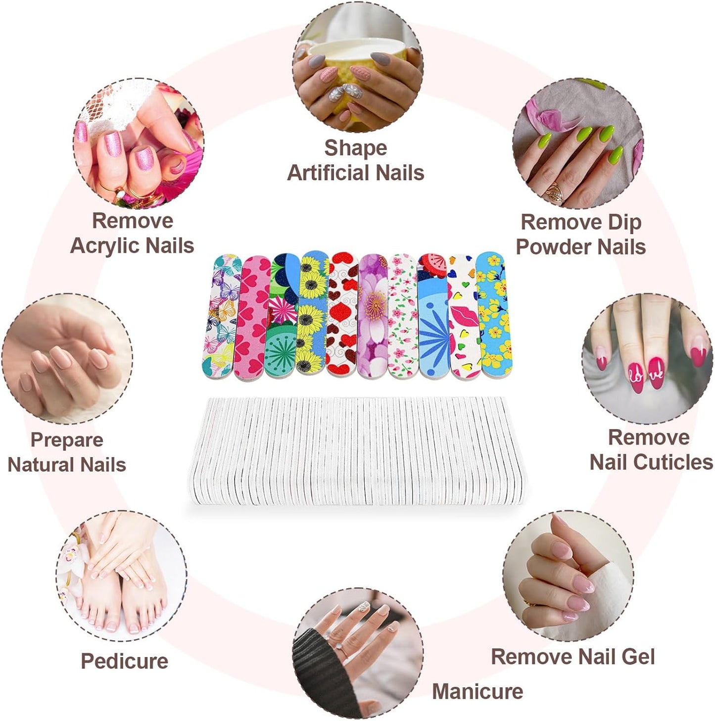Mini Nail Files (50 Packs), Colorful Emery Boards for Nails Double Sided 180 Grit Emory, Gifts Bulk Fingernails Manicure Tools Shaping Buffing Smoothing Filers Cute 3.5”