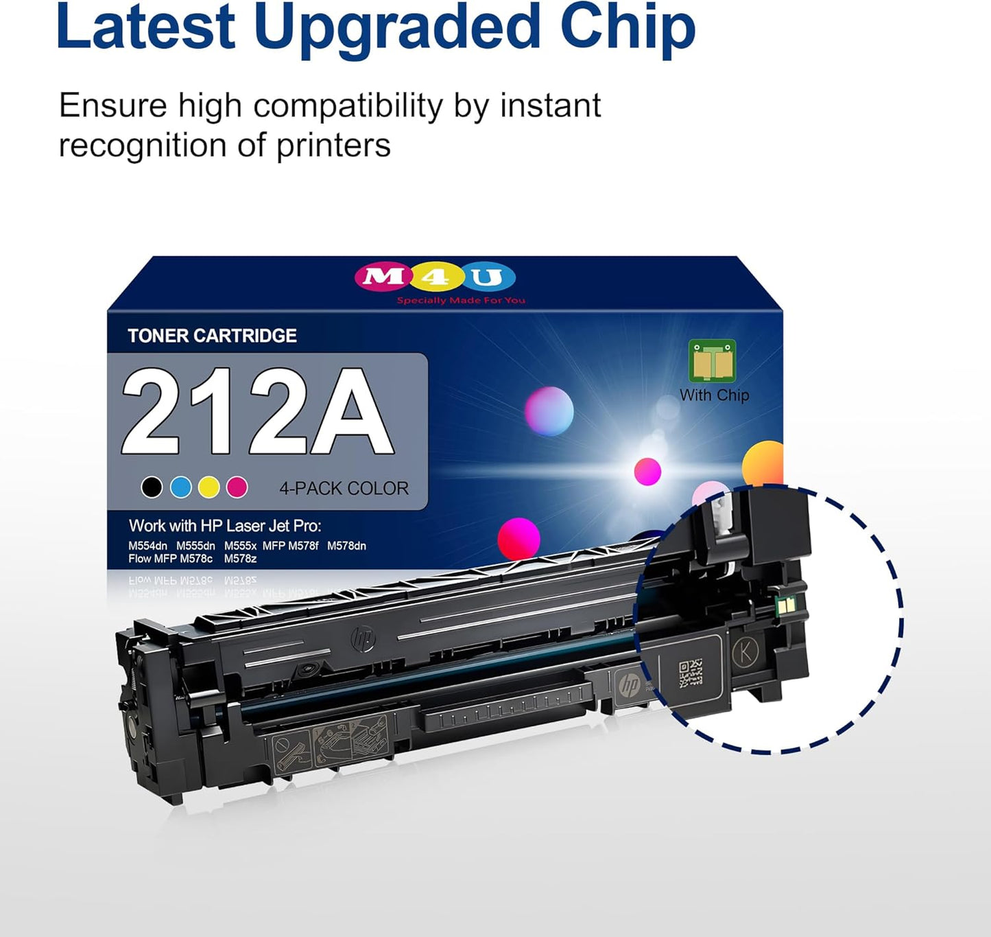 212A Toner Cartridges 4 Pack Remanufactured(with Upgraded Chip) Replacement for 212A 212X for Color Enterprise M554 M555 Color Enterprise MFP M578 Series Printer (Black Cyan Yellow Magenta)