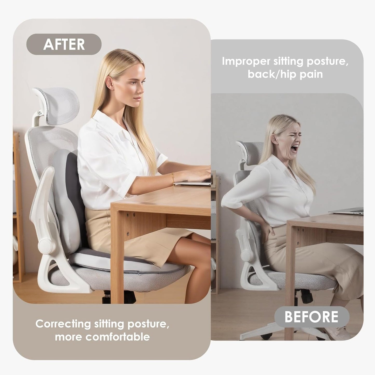 FLORICH Car Seat Cushion and Back Support for Car Ultrathick Memory Foam Office Chair Cushions with Lumbar Support Pillow for Sciatica & Back & Tailbone Pain Relief (Beige Grey)
