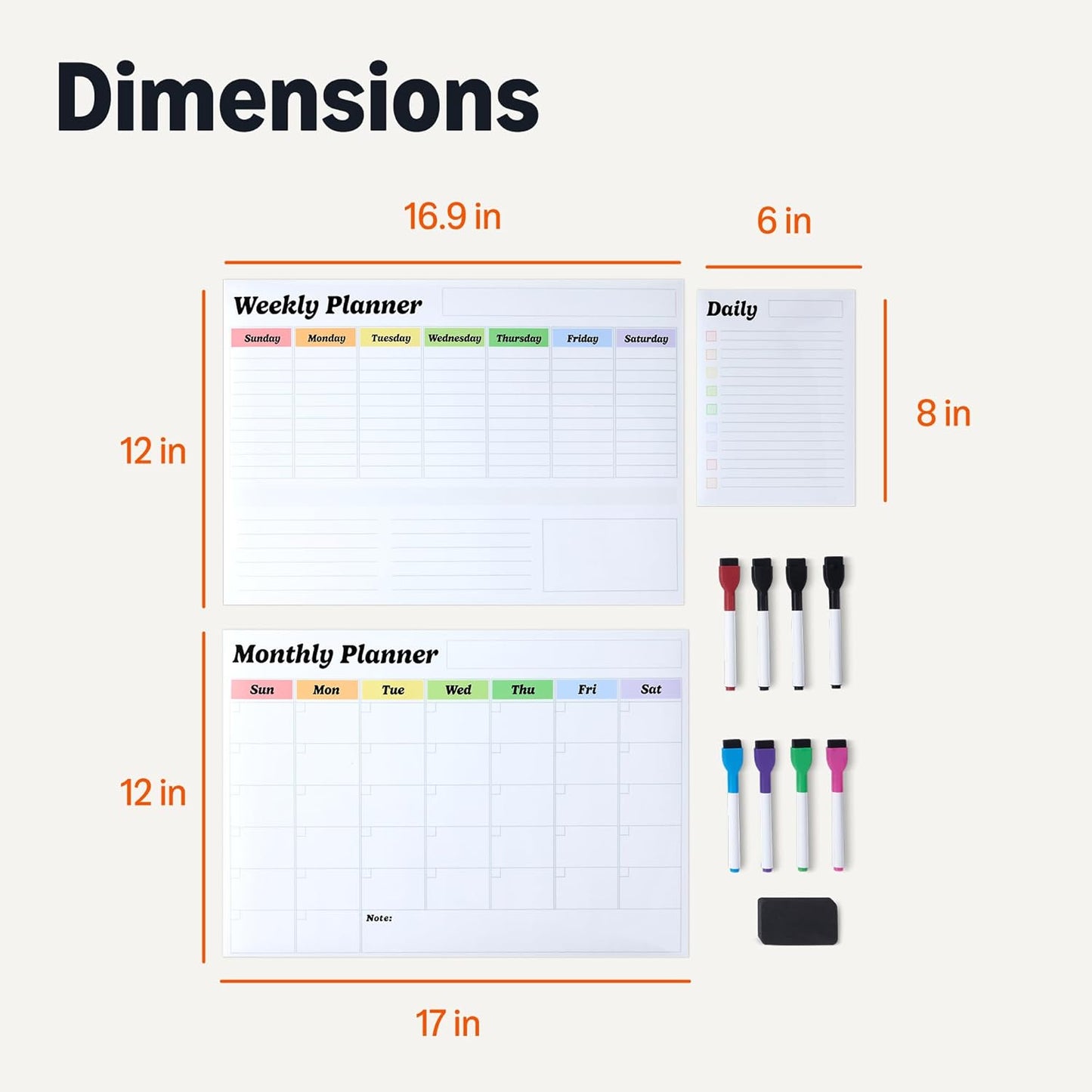 Amazon Basics Magnetic Dry Erase Calendar Whiteboard Set (3-Pack) for Fridge, 8 Markers and Eraser - Lumora Desk