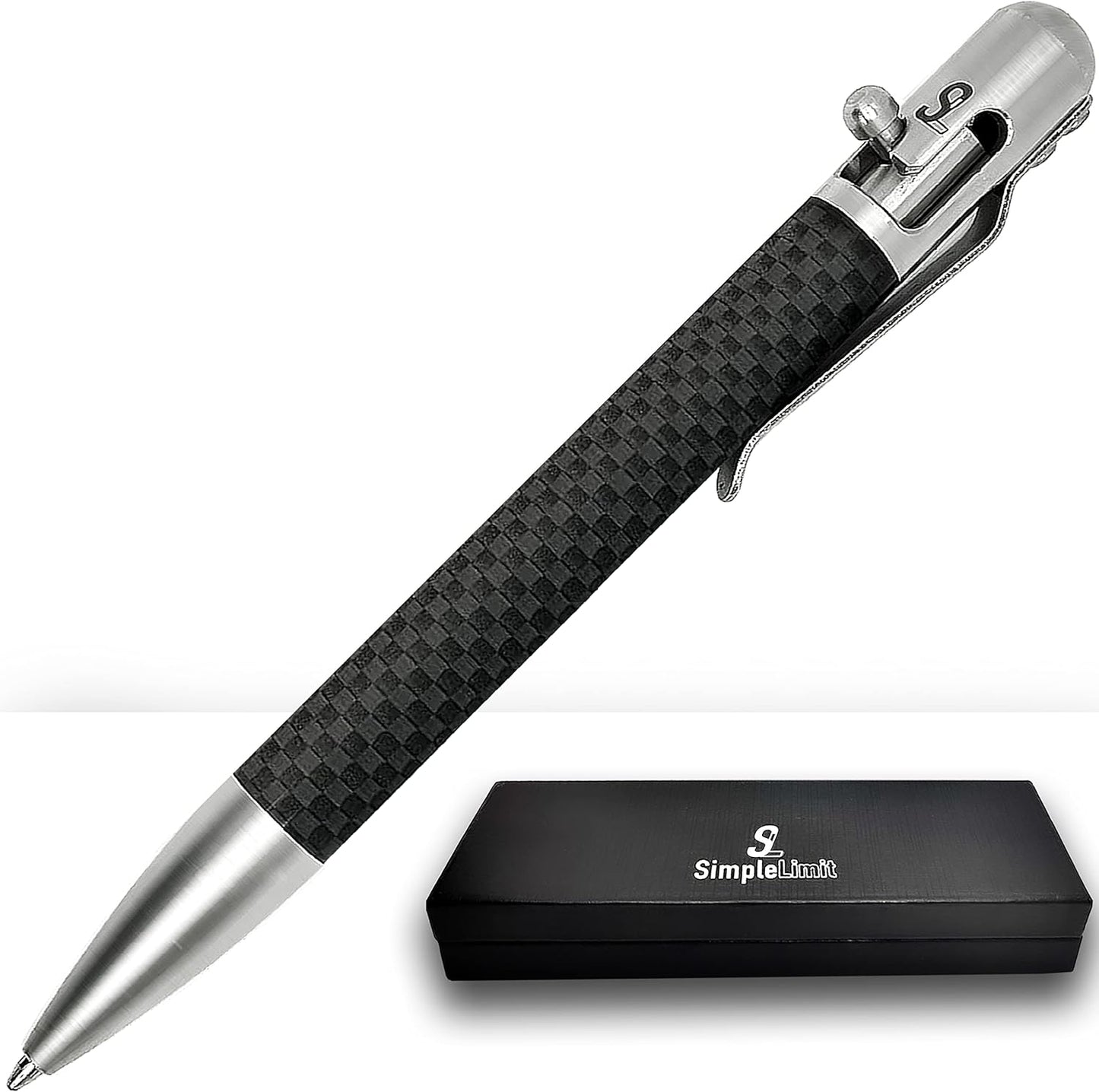Bolt Action Carbon Fiber Ballpoint Pen with Gift Box – Luxury Stainless Steel Executive Writing Pen, Smooth Fine Point Black Ink, Professional EDC Pen for Men & Women