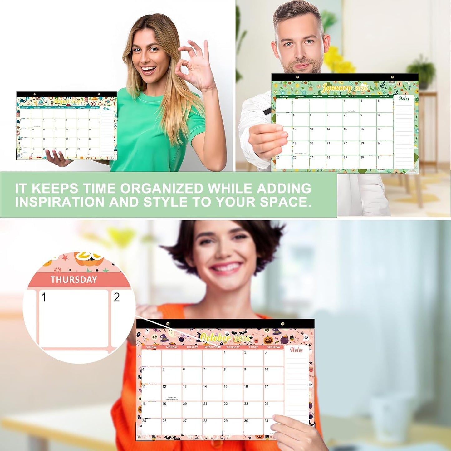 Lbylyhxc Desk Calendar 2026-2027, 18-Month School Year Calendar 2026-2027, January 2026 to June 2027, Large Desktop Calendar Monthly for Teacher with Corner Protectors 17" X 12" (Seasons Desk Calendar, 17x12 inches)