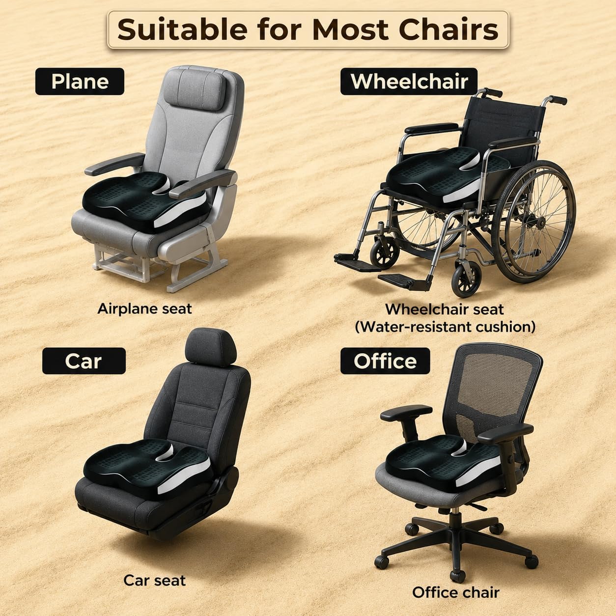 Seat Cushions for Office Chairs Wheelchair Cushion for Long Sitting Back Pain,Memory Foam Seat Car Computer Desk Chair Cushion,Coccyx Cushion for Tailbone Pain Relief Cushion Office Chair Black