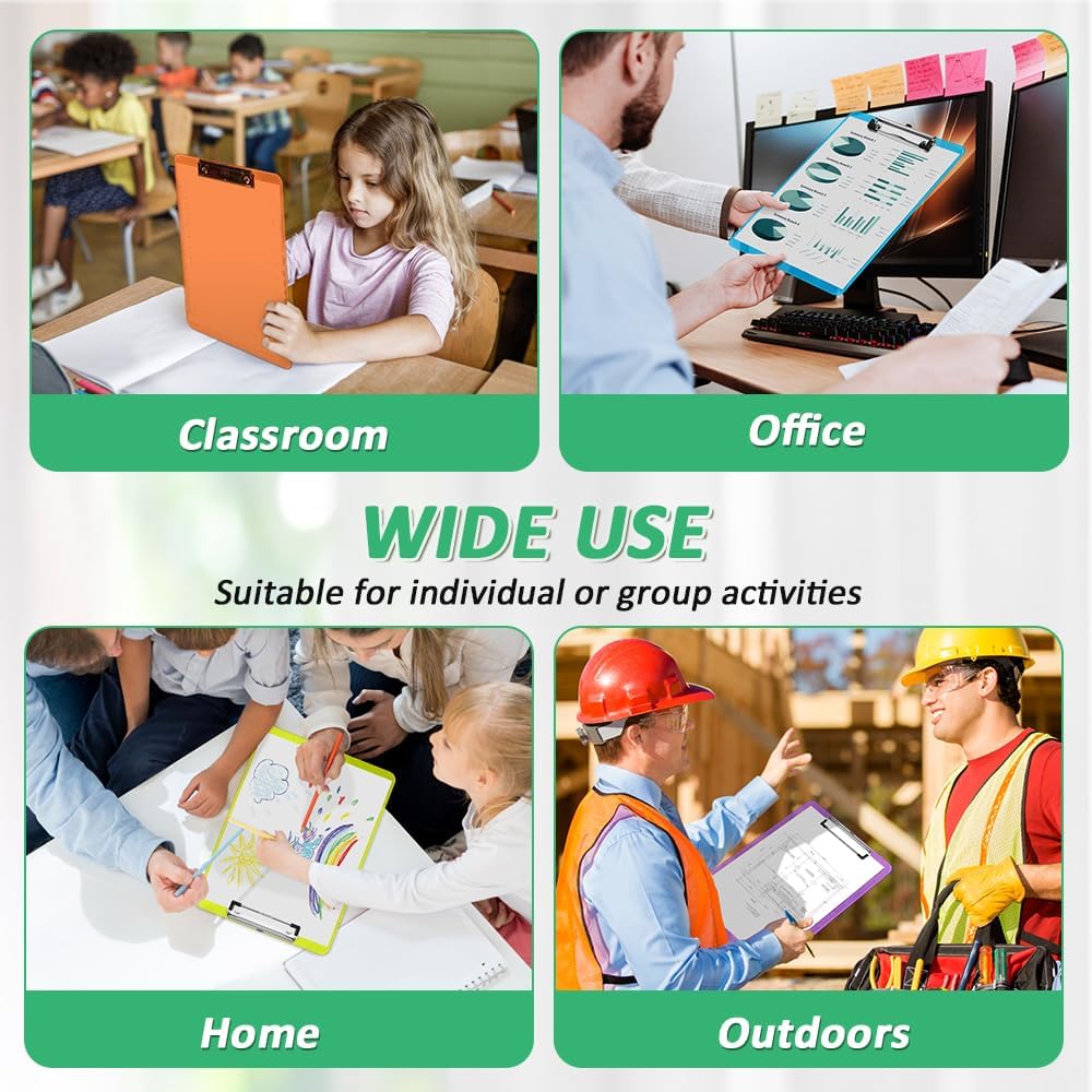 Plastic Clipboards, PANDRI 24 Pack Clear Colored Clipboards, Low Profile Clip Board 12.5 x 9 Inch Standard Letter Size, Office Supplies Classroom