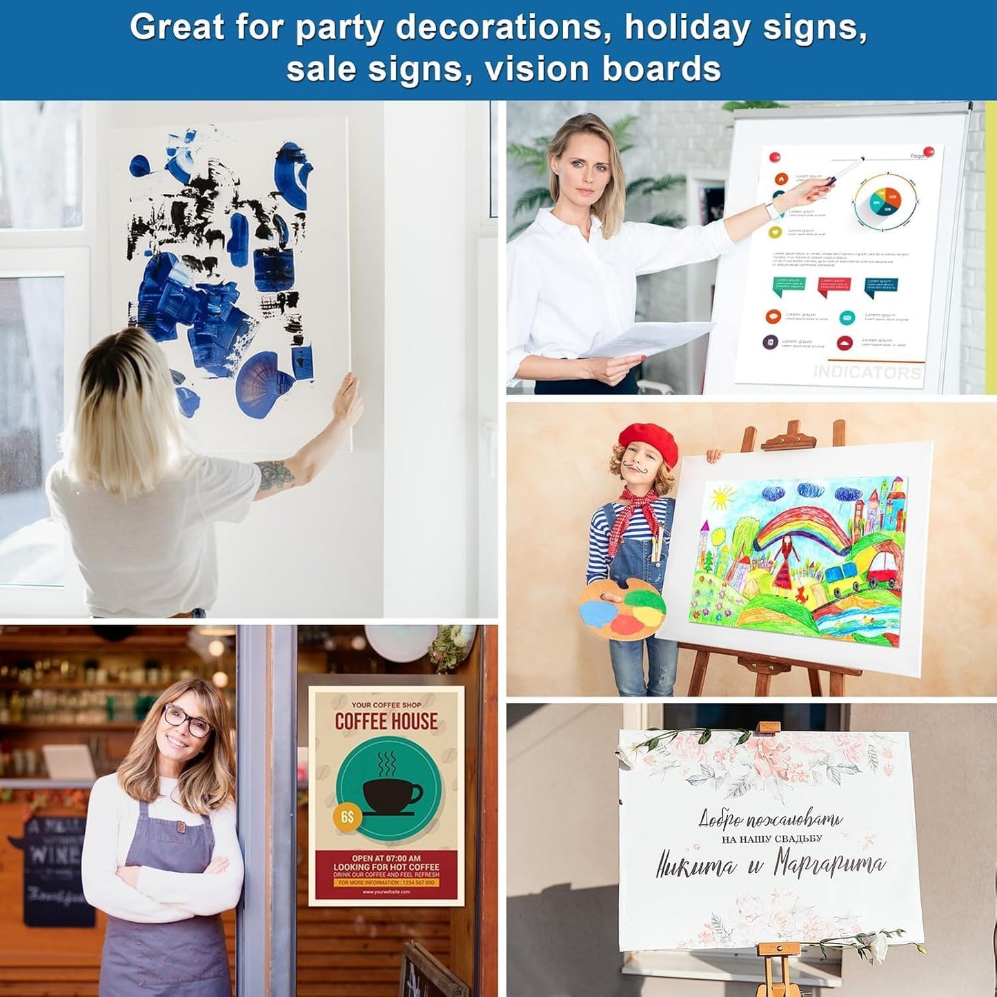 10 Pcs Poster Board 22" x 28" White Poster Paper Bulk, ROOKEA 250 GSM Vision Board for School Arts Craft Projects Presentations Drawing Scrapbooking Blank Graphic Display Office Supplies