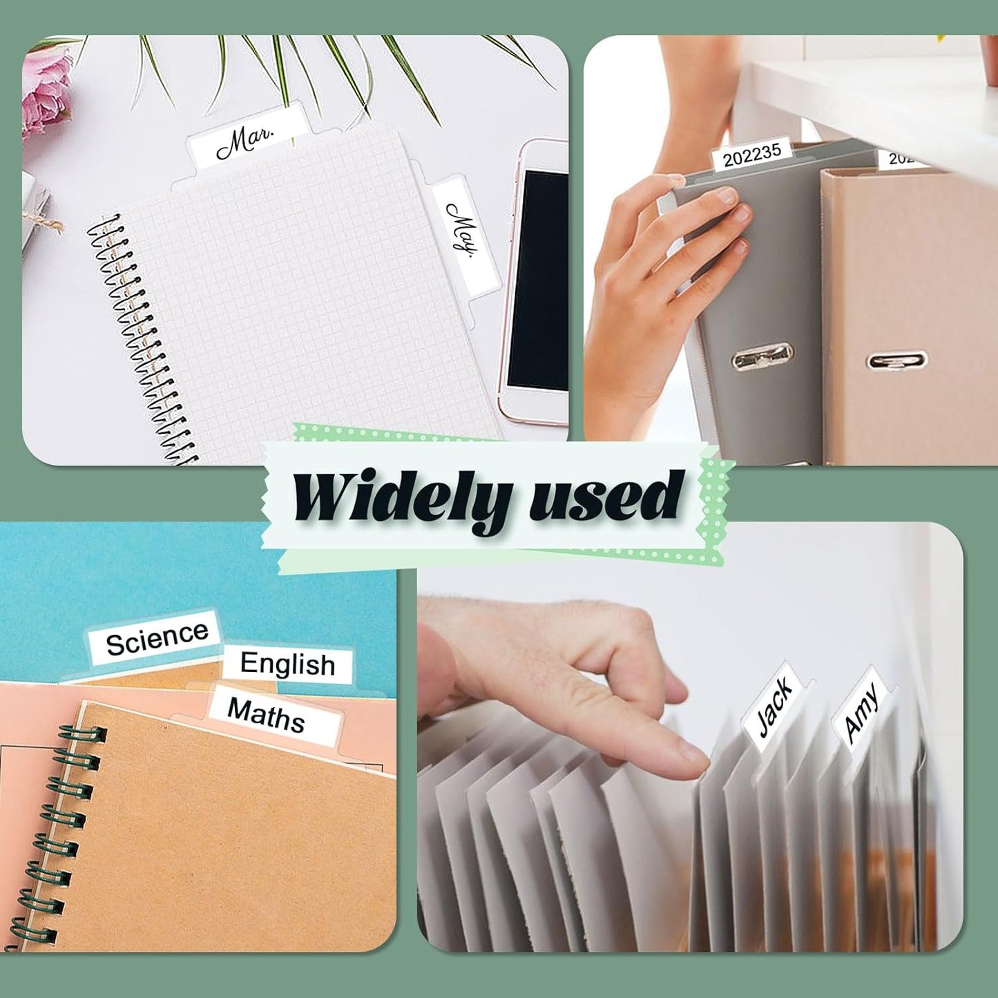 100 Pieces 2 Inch Insertable Self-Adhesive Tabs with Printable Inserts with File Folder Labels Clear Planner Tabs Stick on File Tabs Self Adhesive for Book Page