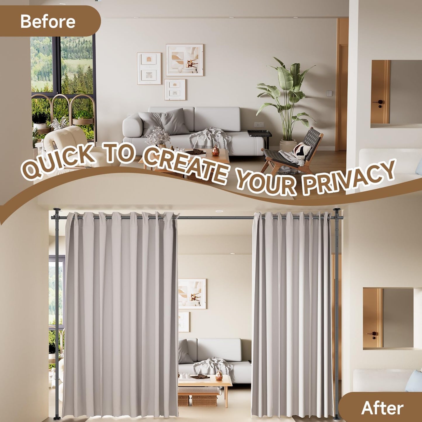 Room Divider Folding Privacy Screens with Wheels, 6FT Tall Divider for Room Separation, Movable Room Partitons and Dividers, Indoor Room Dividers Panel with Fabric (Grey, 1 Panel-78‘’)